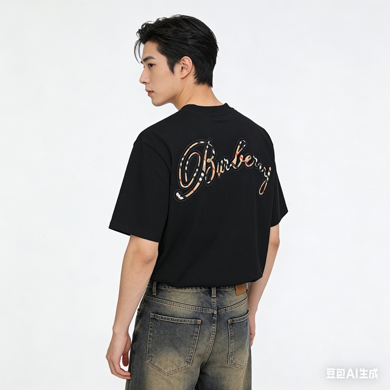 BURBERRY Check Embroidery Letter Short Sleeve T-Shirt Style 3