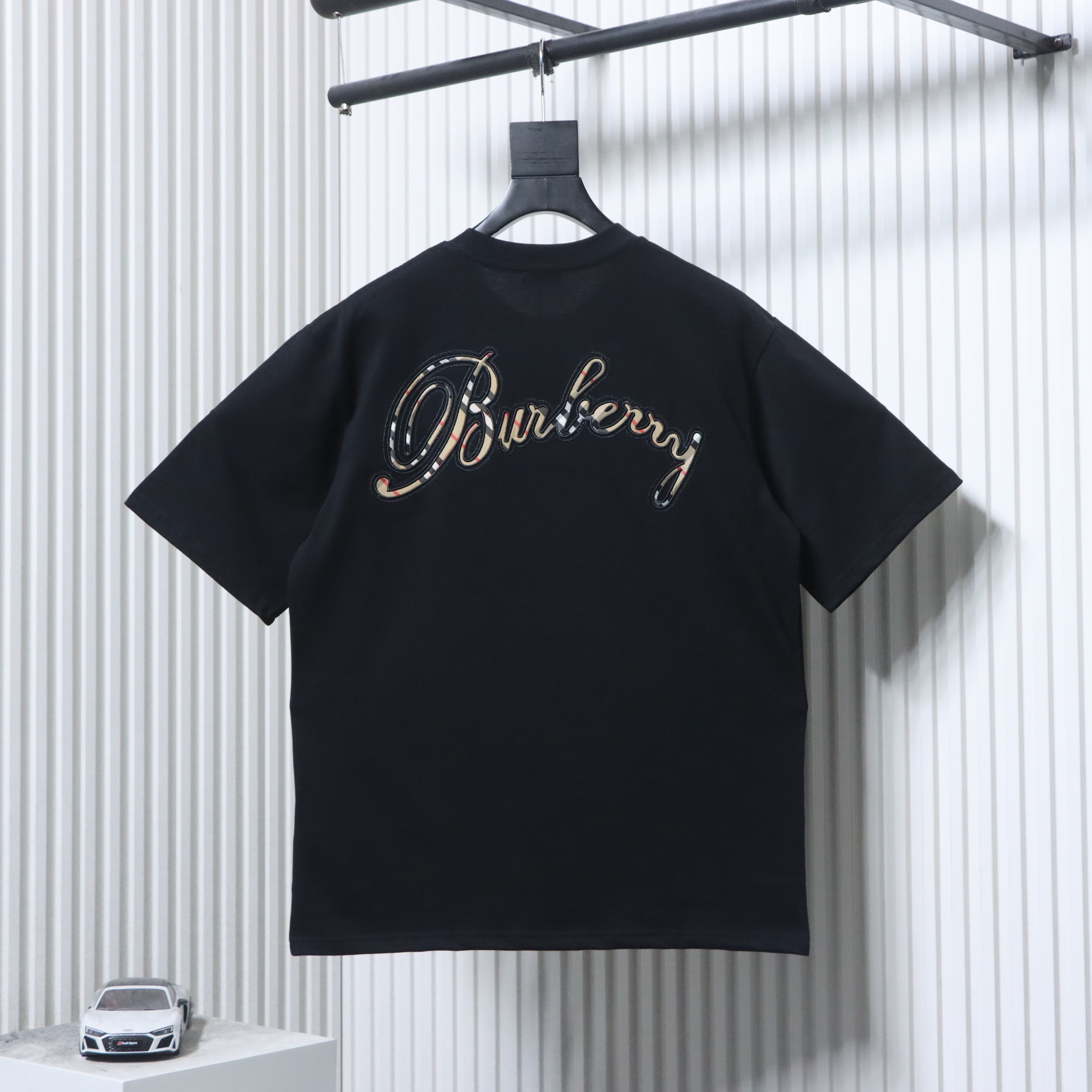 BURBERRY Check Embroidery Letter Short Sleeve T-Shirt Style 3