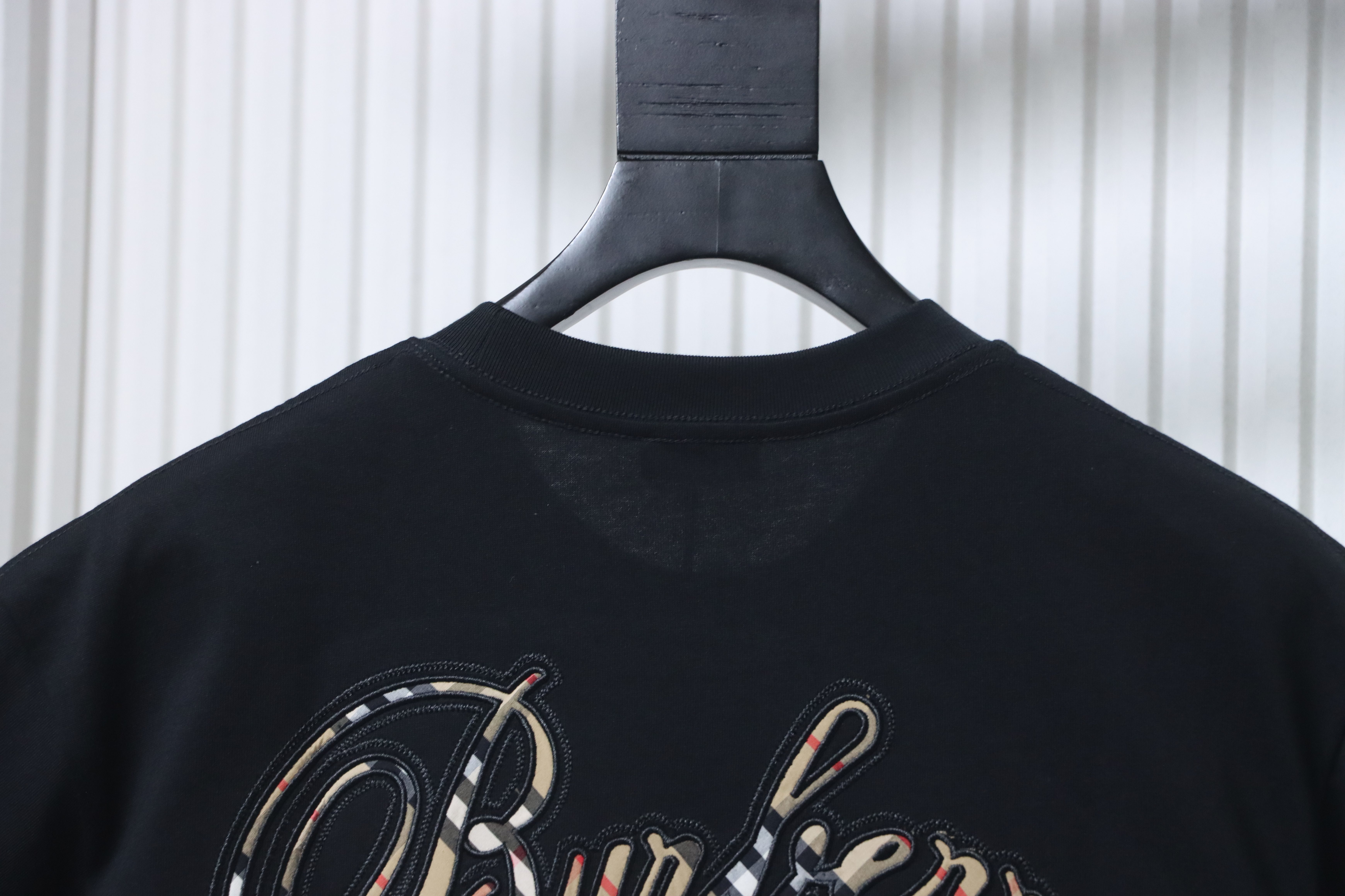 BURBERRY Check Embroidery Letter Short Sleeve T-Shirt Style 3