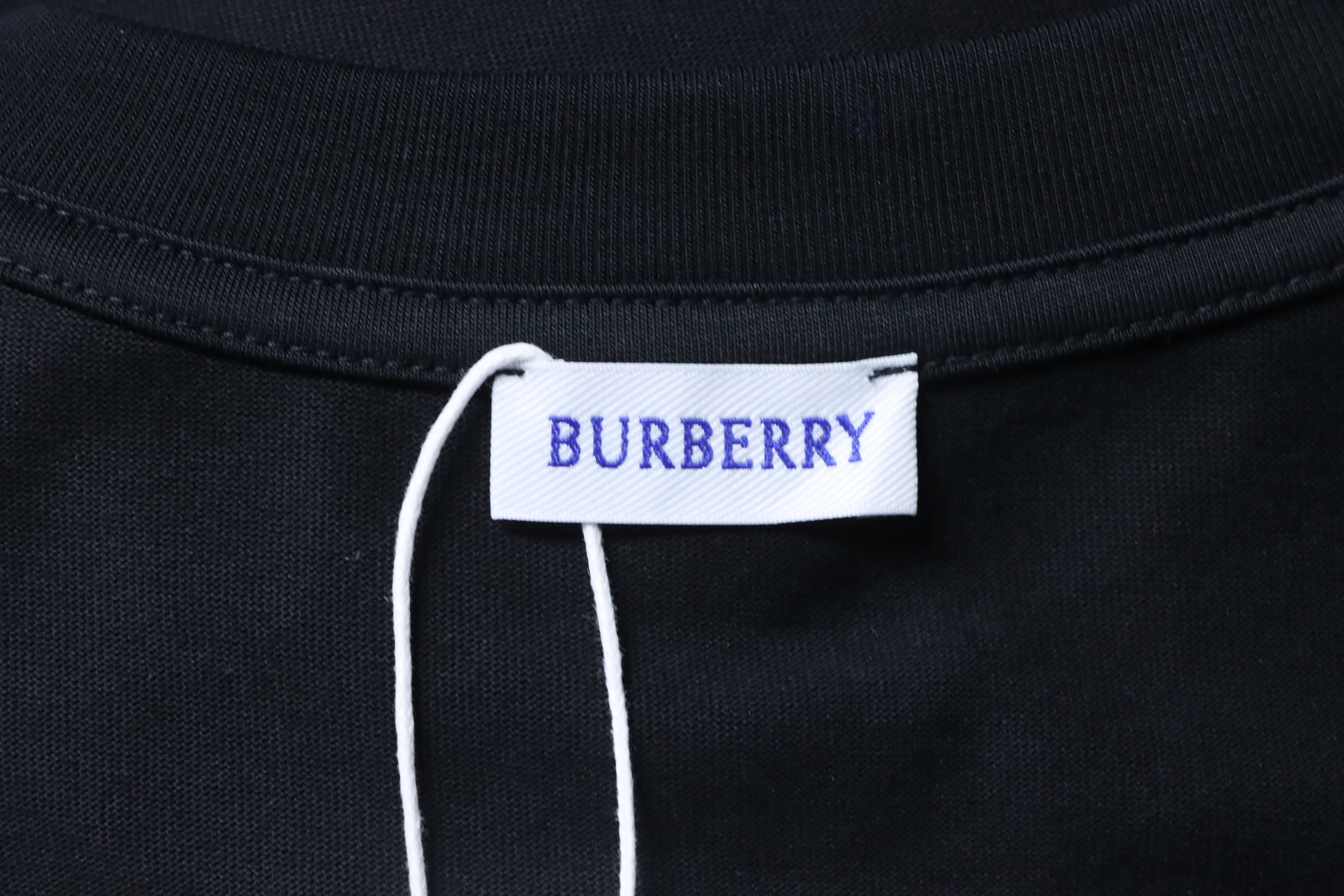 BURBERRY Check Embroidery Letter Short Sleeve T-Shirt Style 3