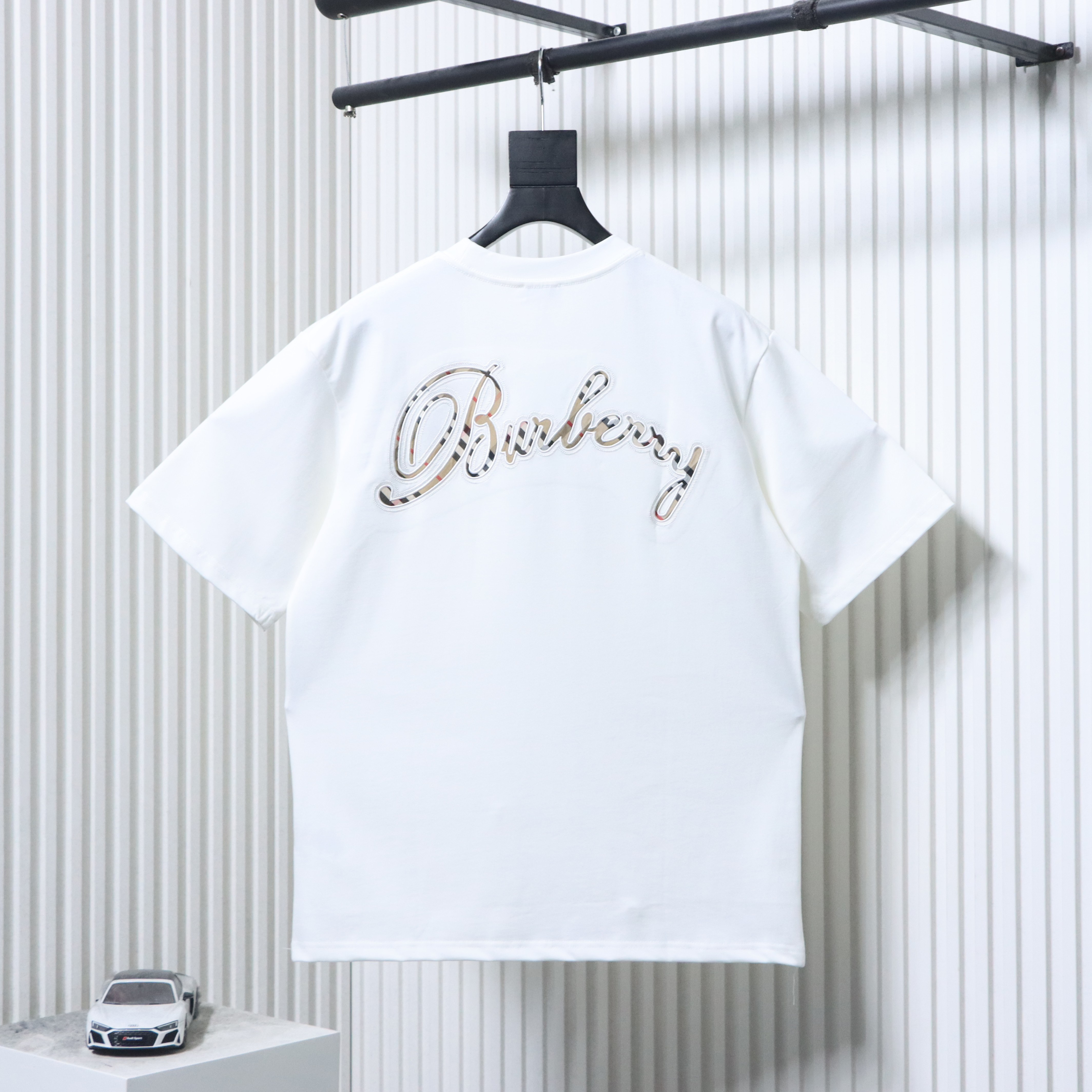 BURBERRY Check Embroidery Letter Short Sleeve T-Shirt Style 4