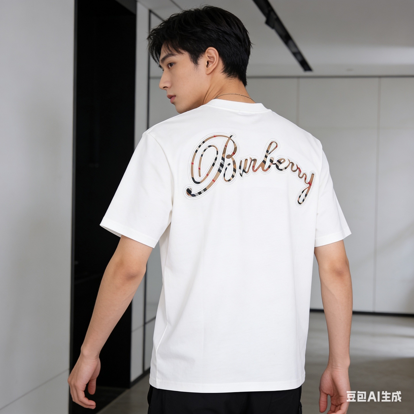 BURBERRY Check Embroidery Letter Short Sleeve T-Shirt Style 4