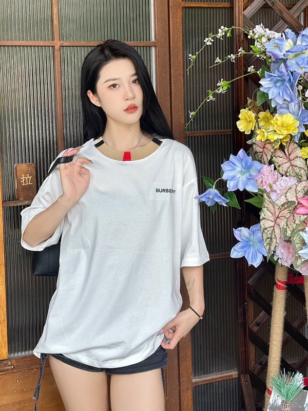 BURBERRY Check Embroidery Logo Short Sleeve T-Shirt Style 1