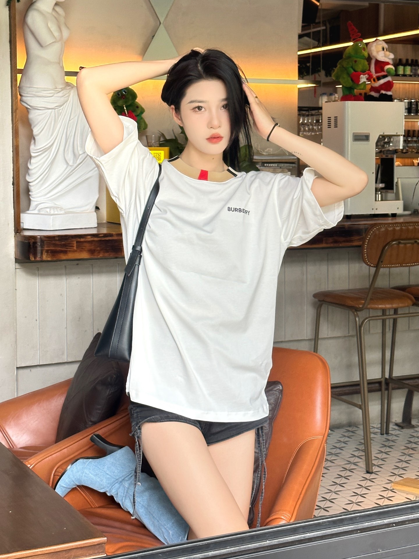 BURBERRY Check Embroidery Logo Short Sleeve T-Shirt Style 1