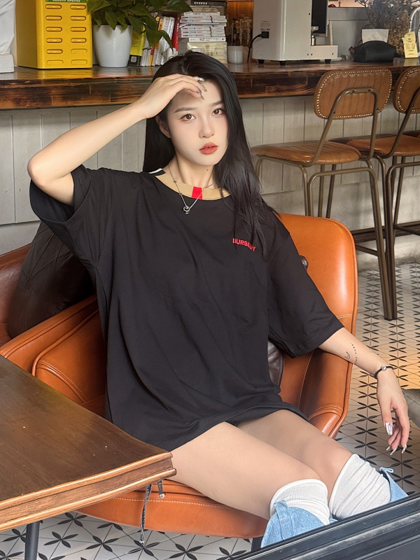 BURBERRY Check Embroidery Logo Short Sleeve T-Shirt Style 2