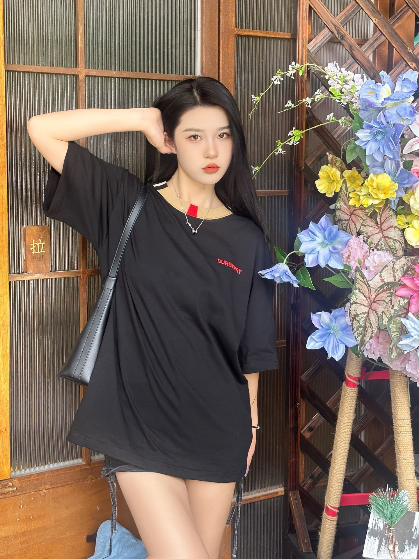 BURBERRY Check Embroidery Logo Short Sleeve T-Shirt Style 2
