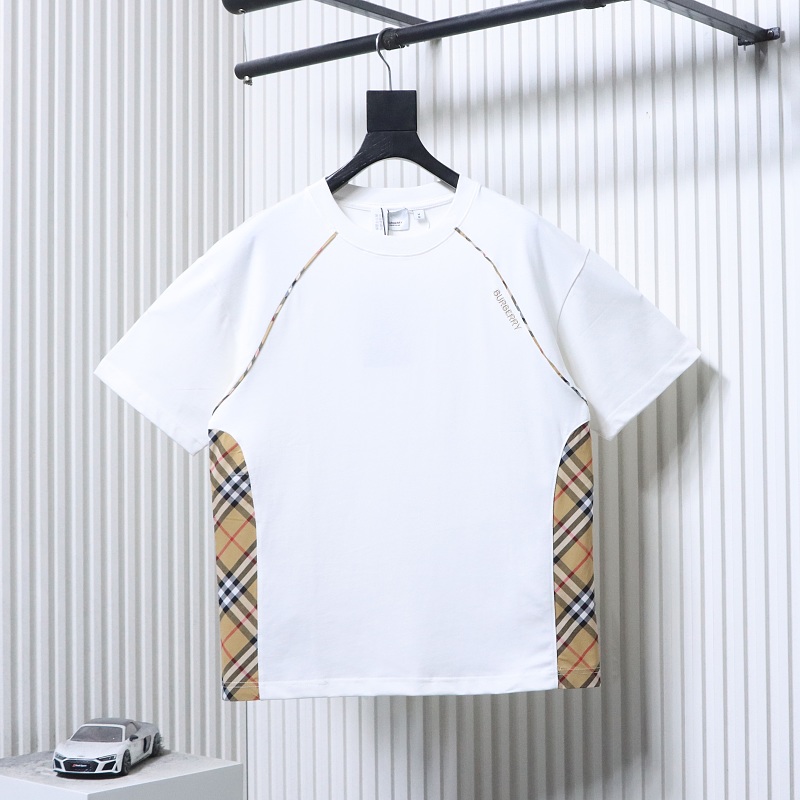 BURBERRY Check Panel Embroidery Short Sleeve T-Shirt Style 1
