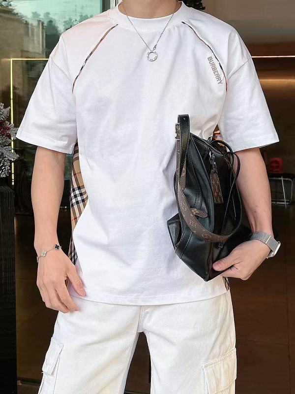 BURBERRY Check Panel Embroidery Short Sleeve T-Shirt Style 1
