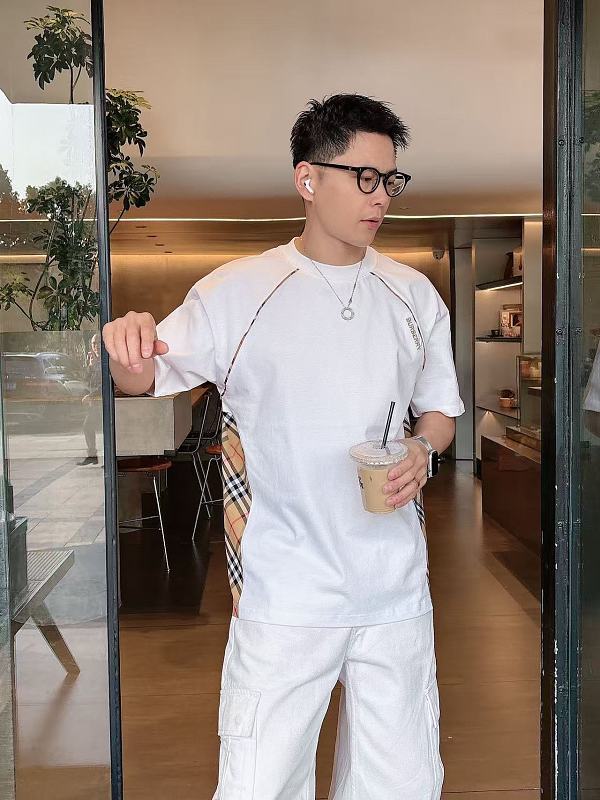 BURBERRY Check Panel Embroidery Short Sleeve T-Shirt Style 1