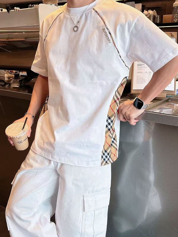BURBERRY Check Panel Embroidery Short Sleeve T-Shirt Style 1