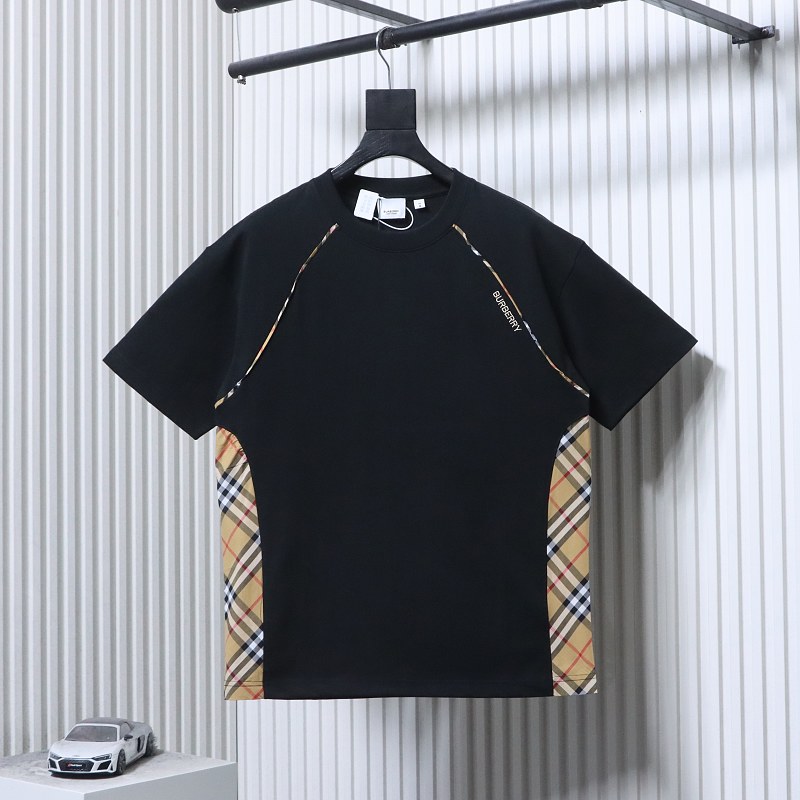 BURBERRY Check Panel Embroidery Short Sleeve T-Shirt Style 2