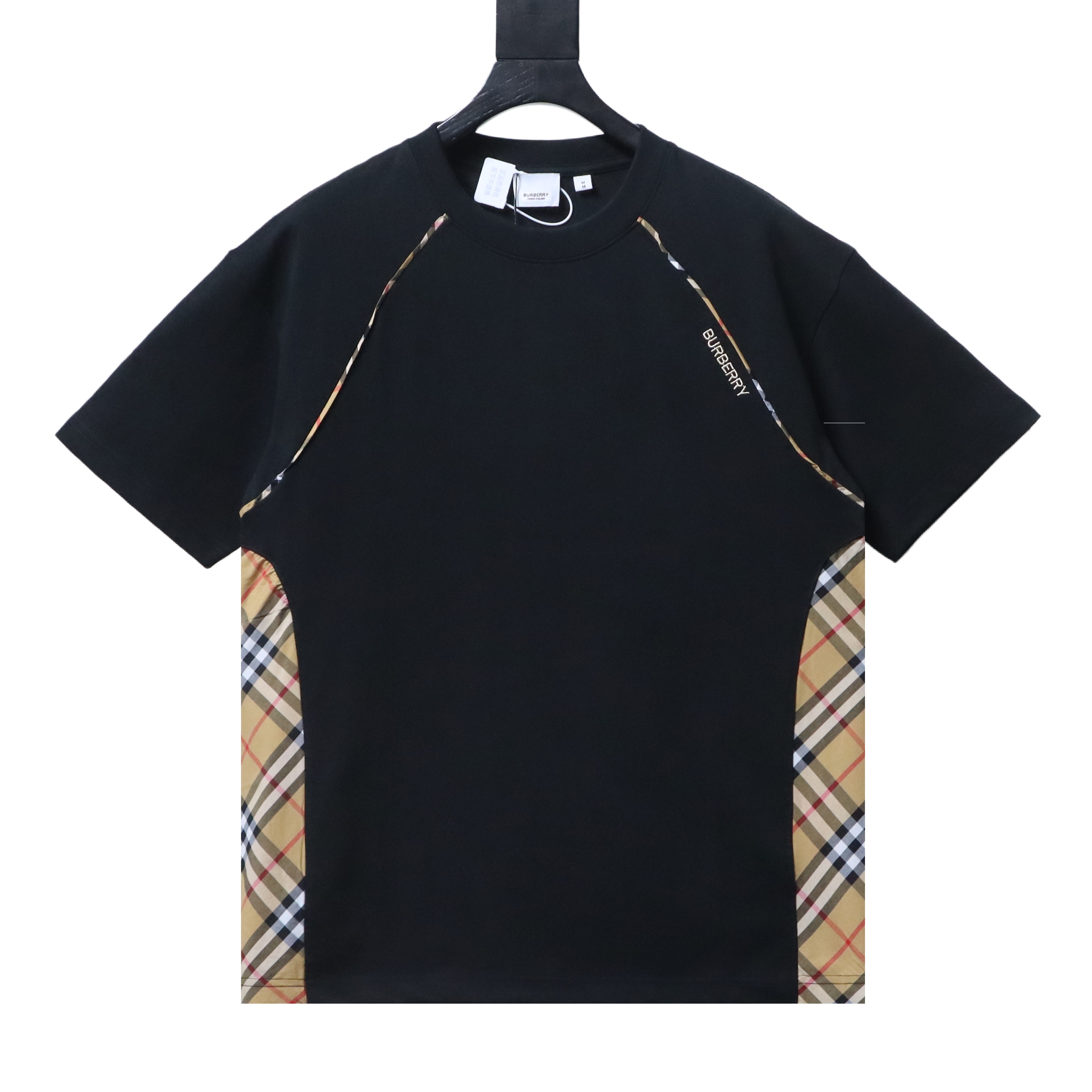 BURBERRY Check Panel Embroidery Short Sleeve T-Shirt Style 2