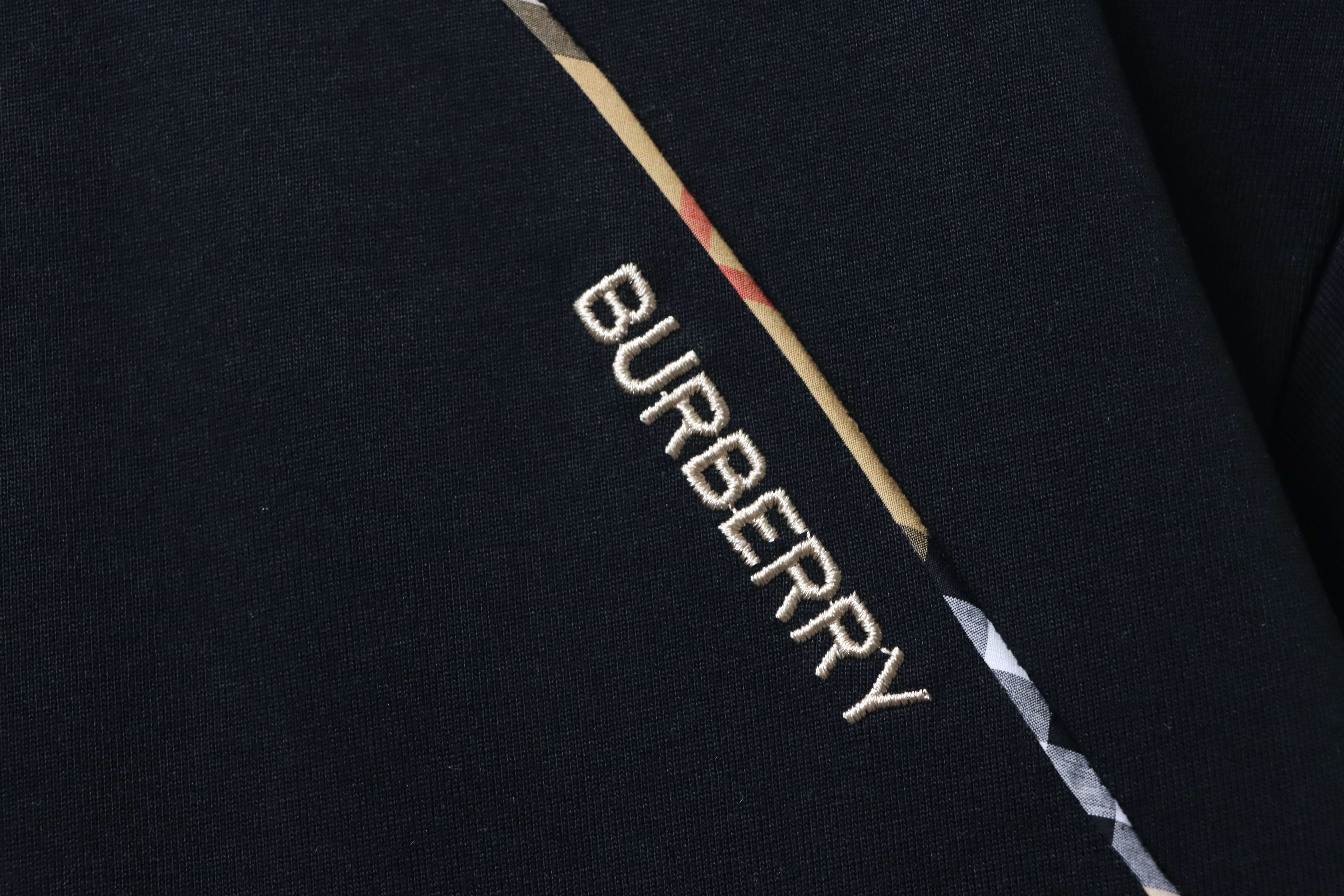 BURBERRY Check Panel Embroidery Short Sleeve T-Shirt Style 2