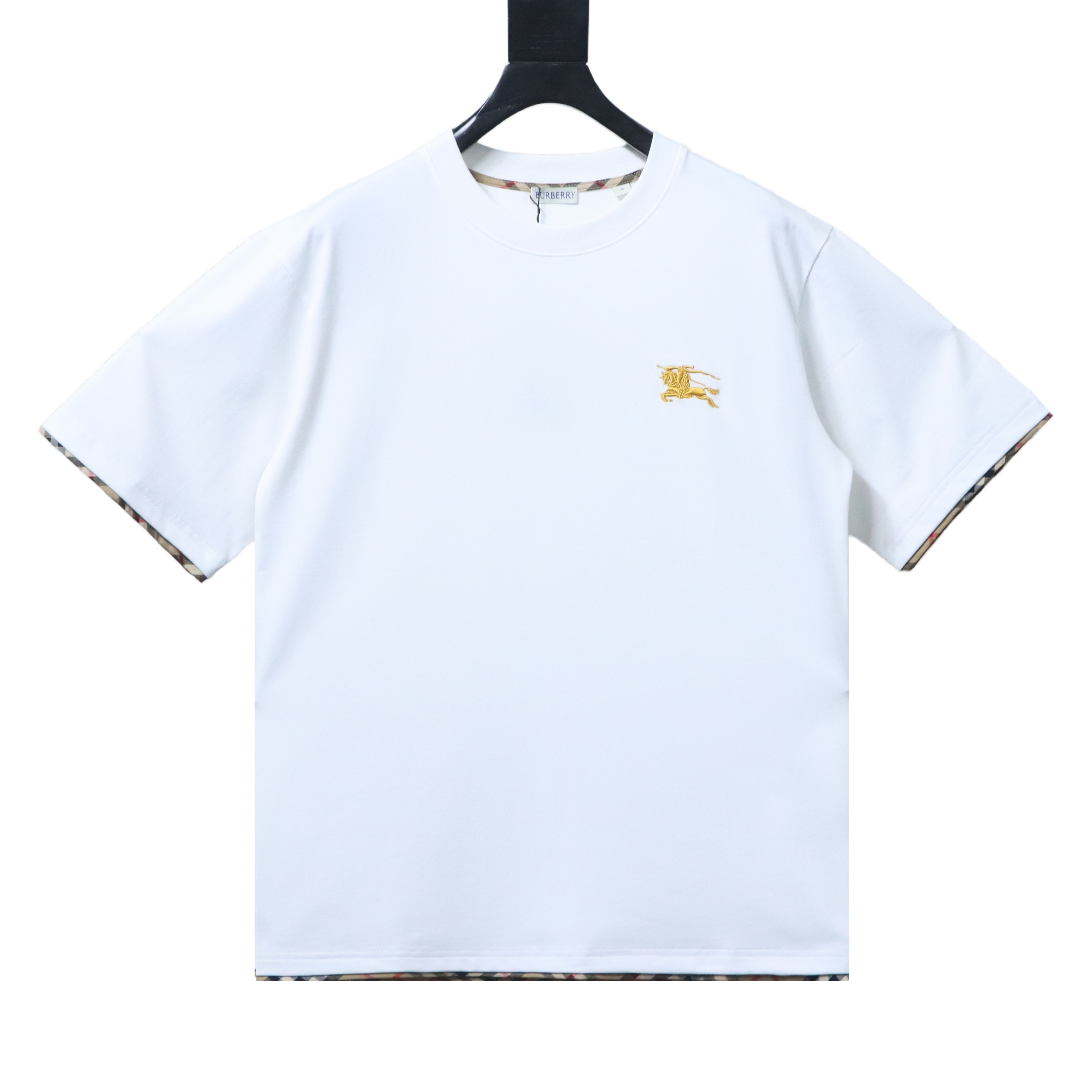 BURBERRY Check Trim Equestrian Embroidery Short Sleeve T-Shirt Style 1