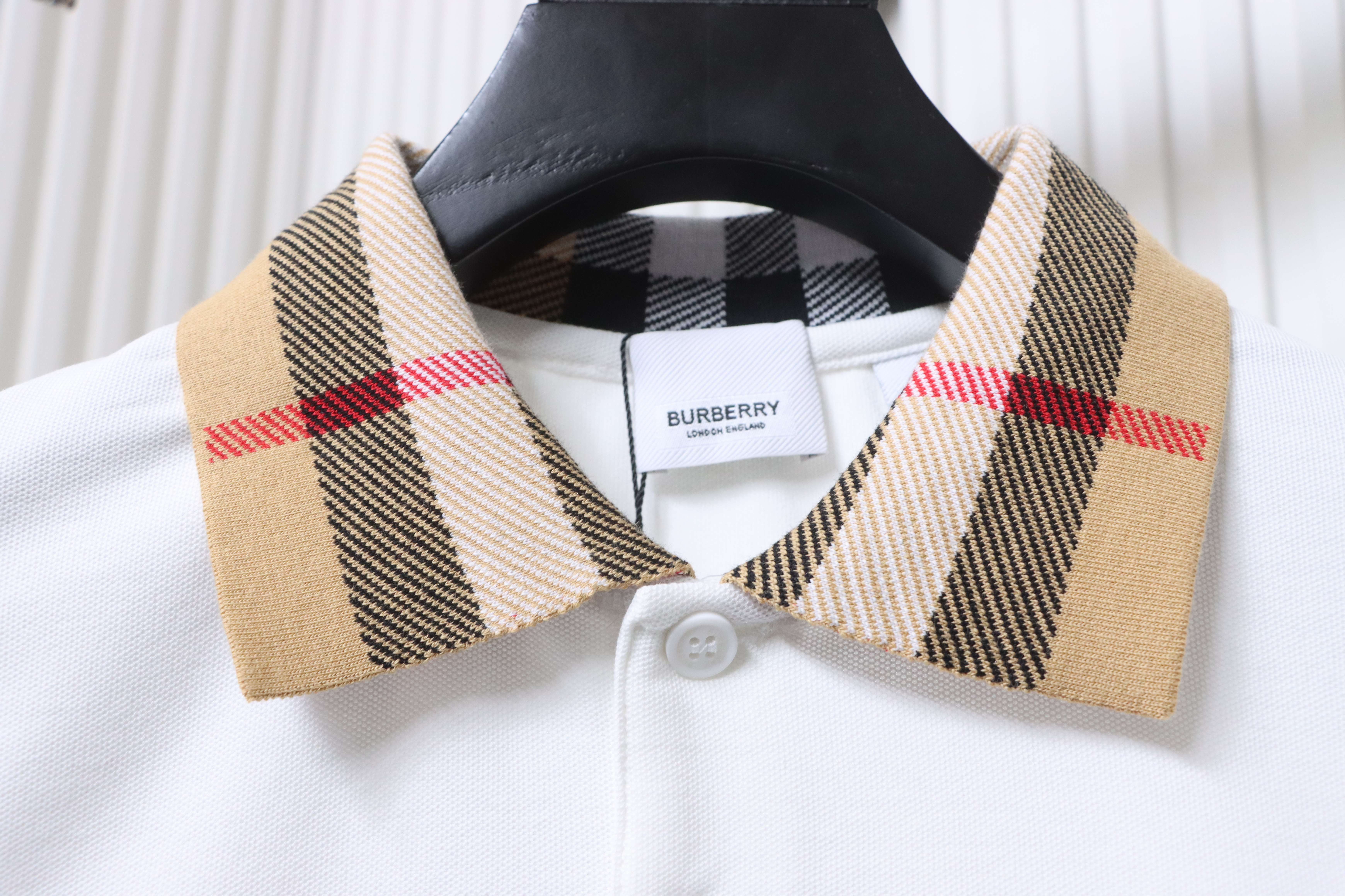 BURBERRY Collar Check Contrast Short Sleeve Polo Shirt Style 2