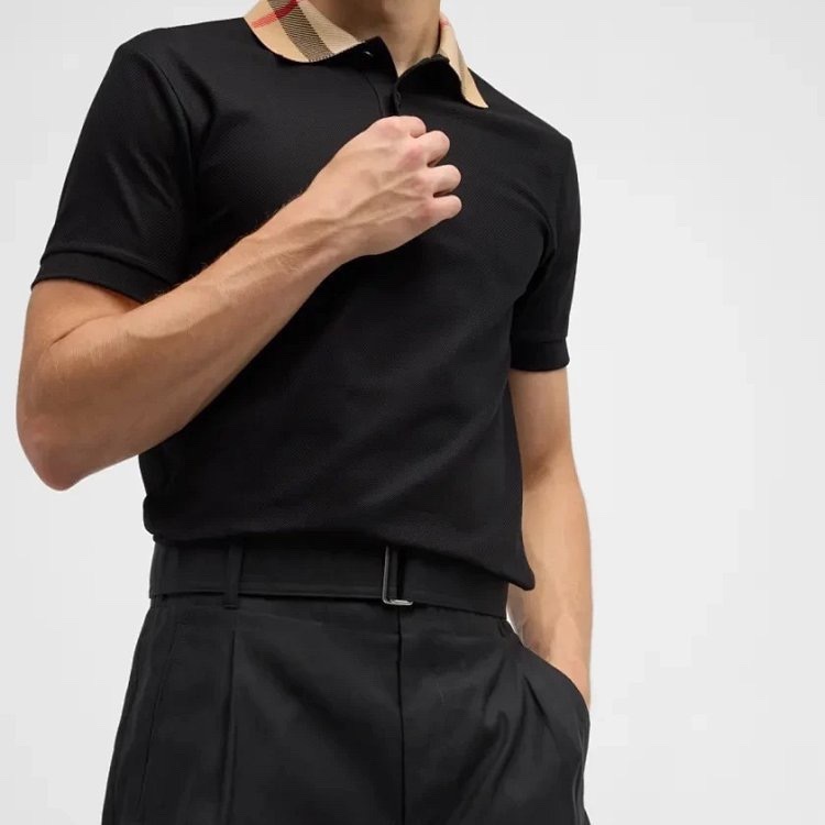 BURBERRY Collar Check Contrast Short Sleeve Polo Shirt Style 3