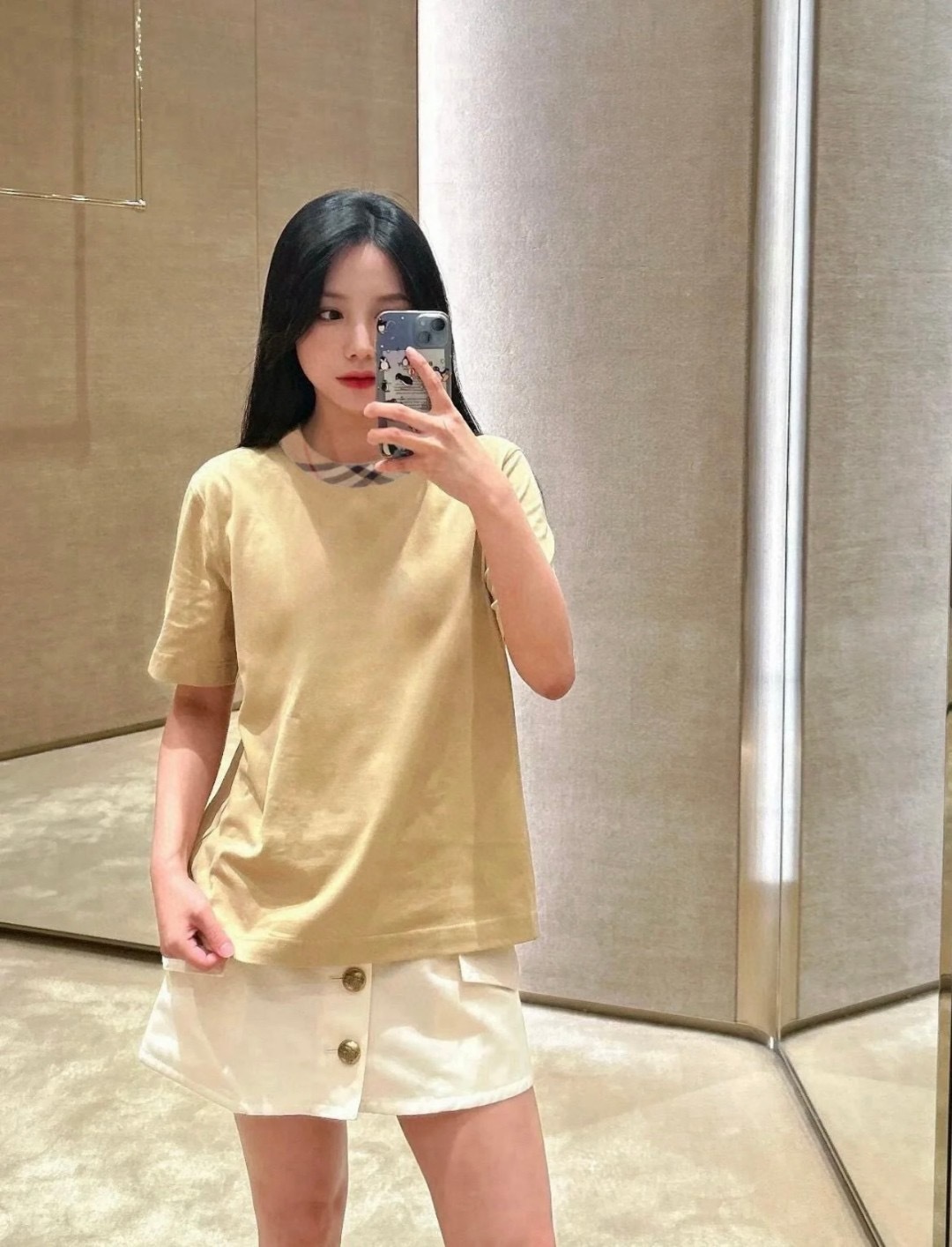 BURBERRY Collar Check Contrast Short Sleeve T-Shirt Style 6