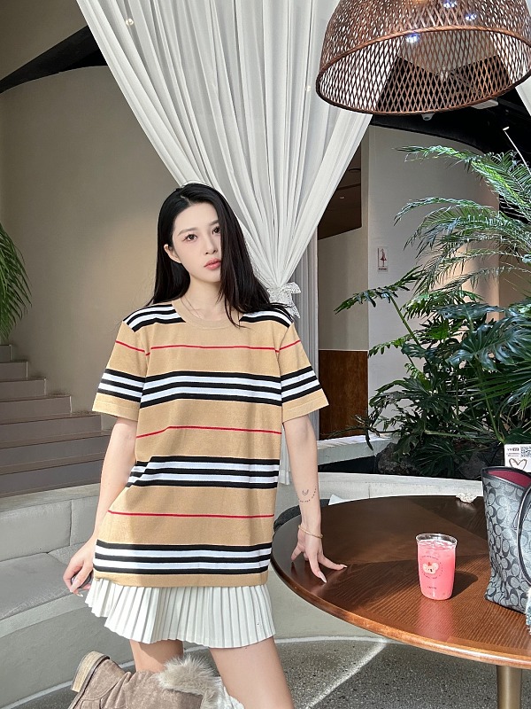BURBERRY Embroidery Knit Short Sleeve T-Shirt