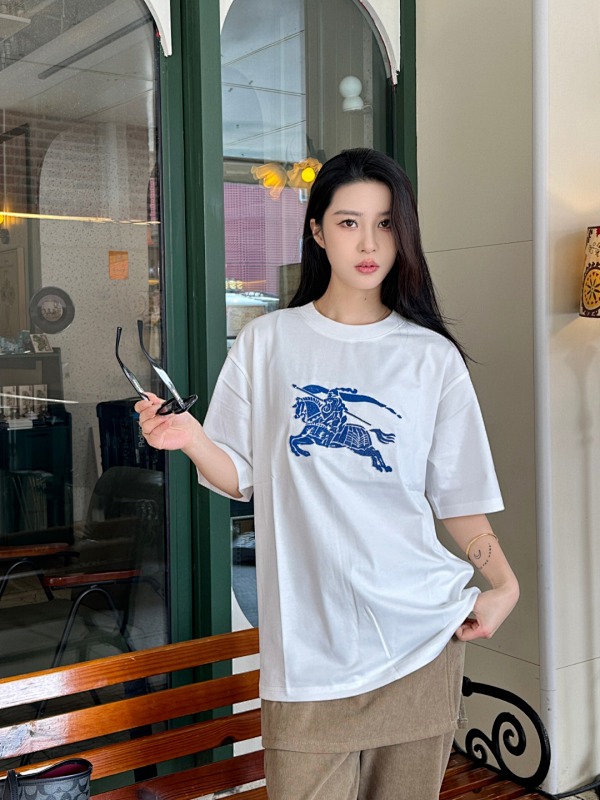 BURBERRY Equestrian Blue Short Sleeve T-Shirt Style 1