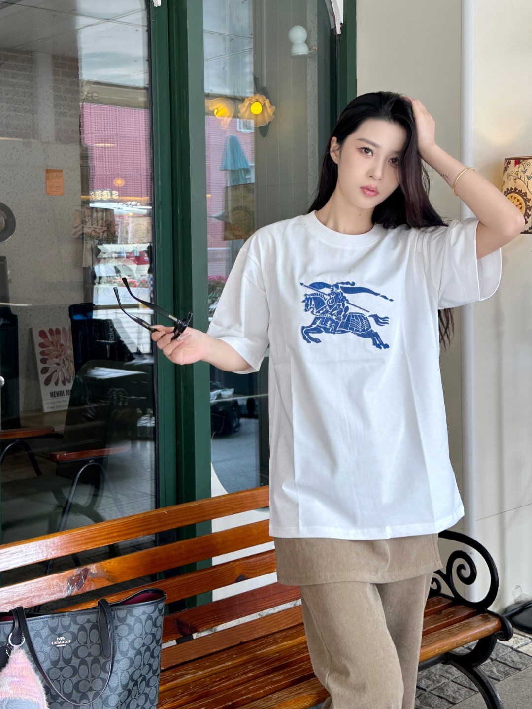 BURBERRY Equestrian Blue Short Sleeve T-Shirt Style 1