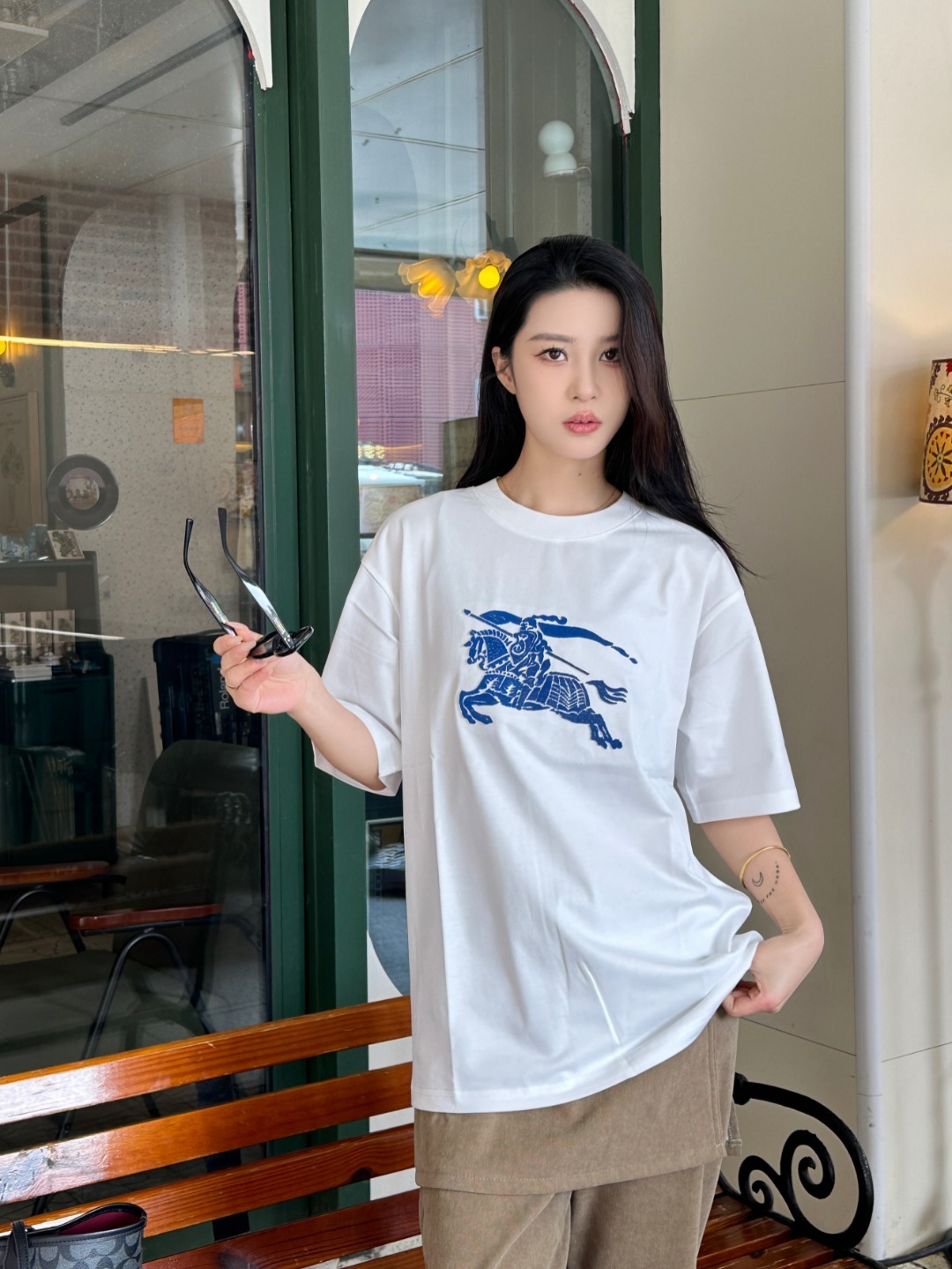 BURBERRY Equestrian Blue Short Sleeve T-Shirt Style 1
