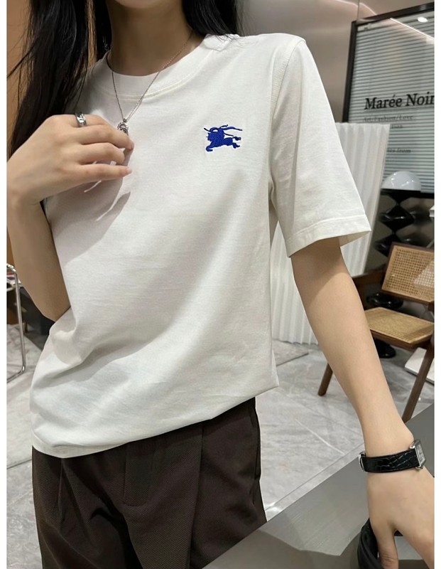 BURBERRY Equestrian Embroidery Blue Short Sleeve T-Shirt Style 1