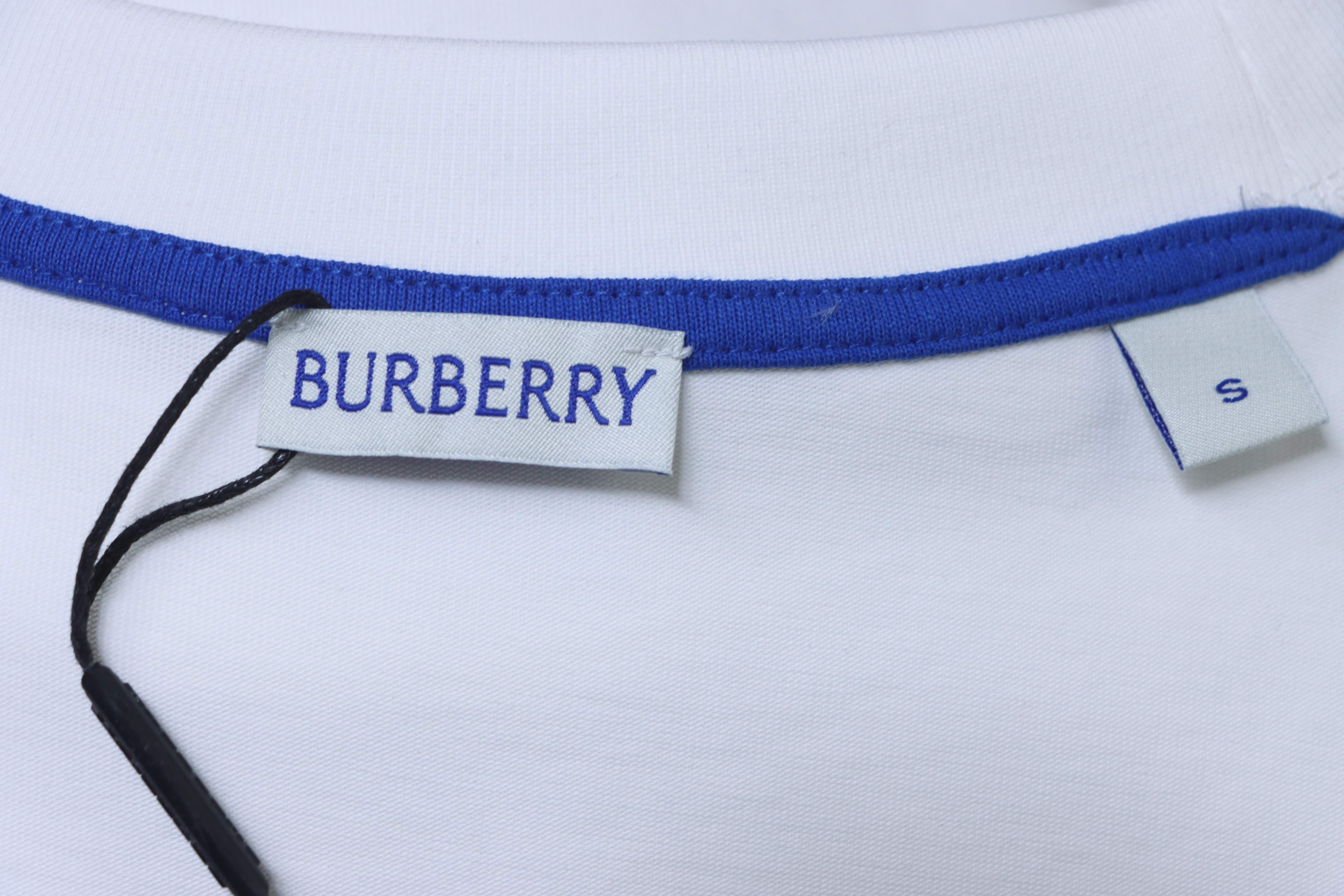BURBERRY Equestrian Embroidery Blue Short Sleeve T-Shirt Style 1