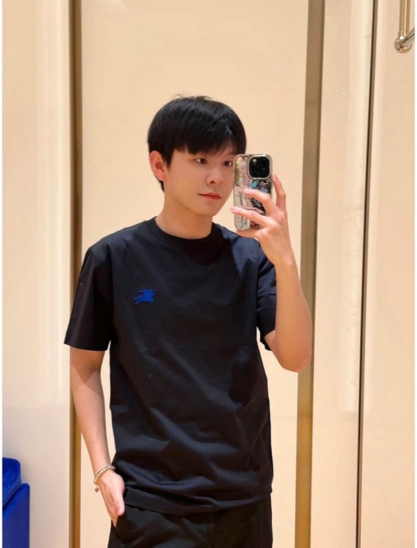 BURBERRY Equestrian Embroidery Blue Short Sleeve T-Shirt Style 2