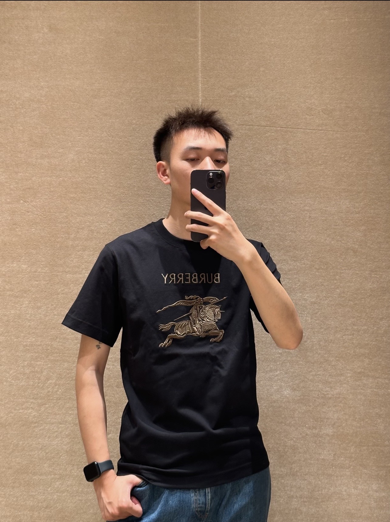 BURBERRY Gold Thread Knight Equestrian Embroidery Short Sleeve T-Shirt Style 1