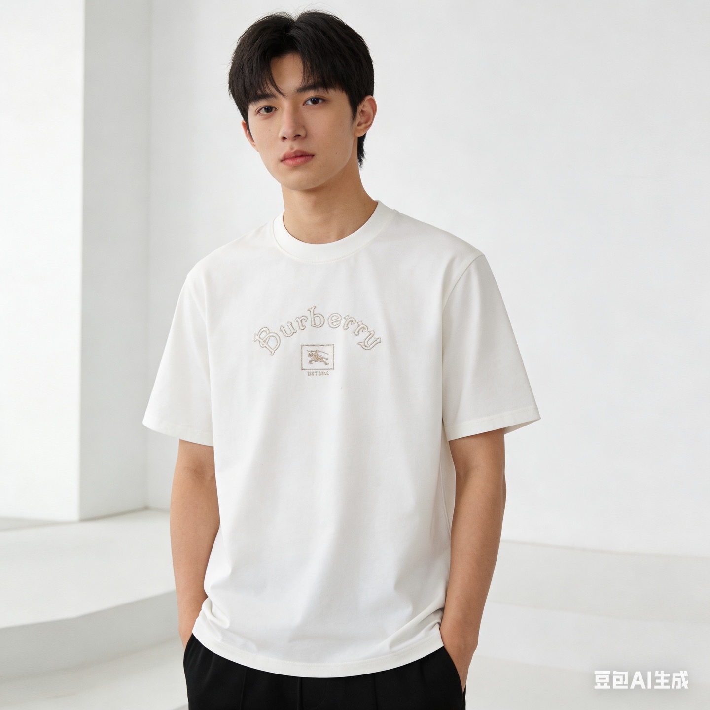 BURBERRY Gothic Embroidery Short Sleeve T-Shirt Style 3