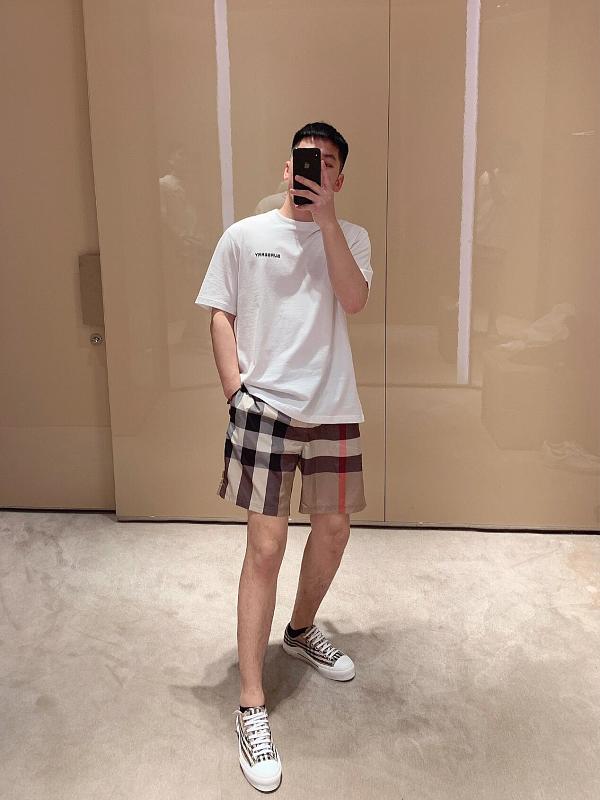 BURBERRY Large Check Drawstring Beach Shorts