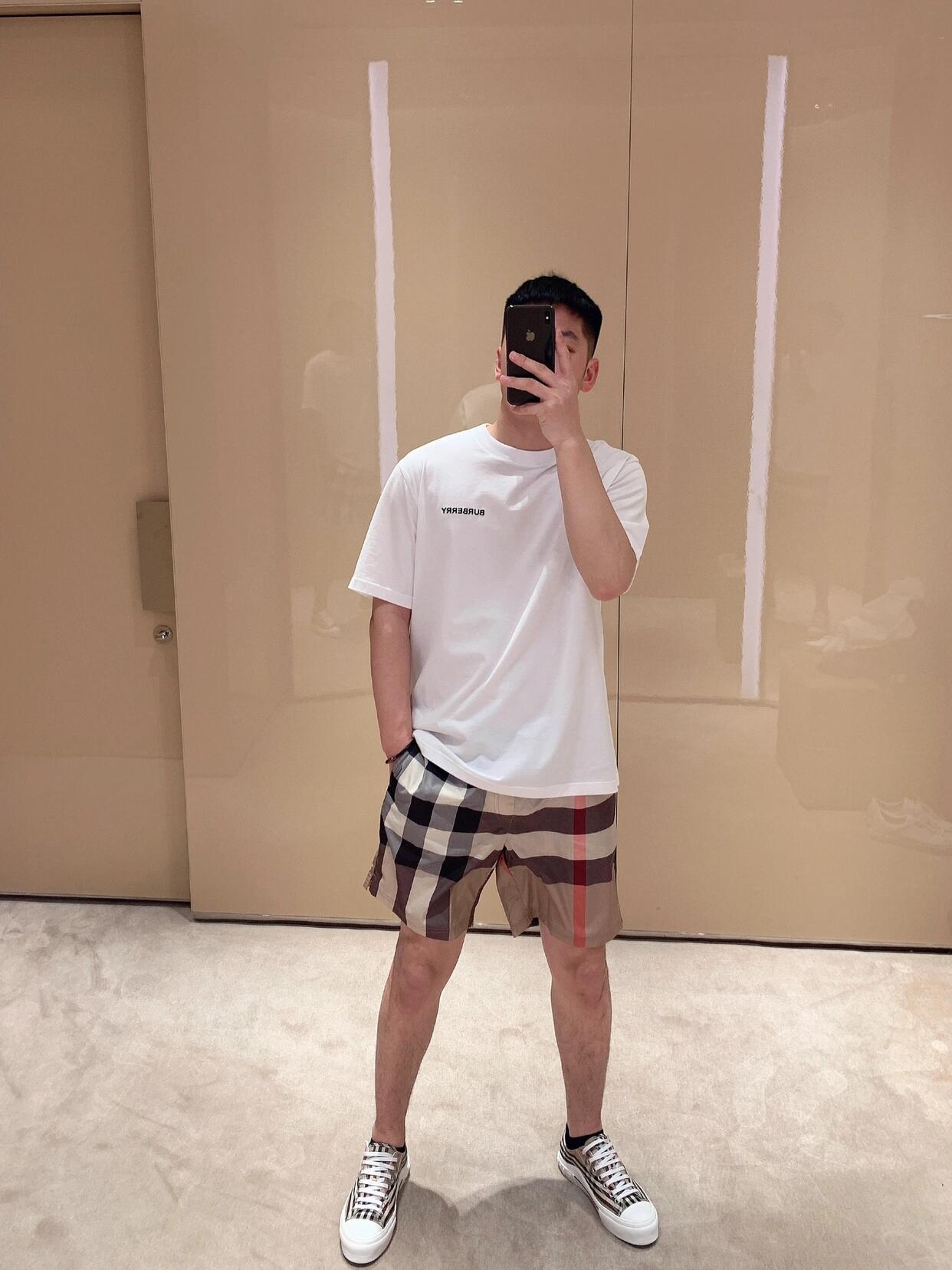 BURBERRY Large Check Drawstring Beach Shorts