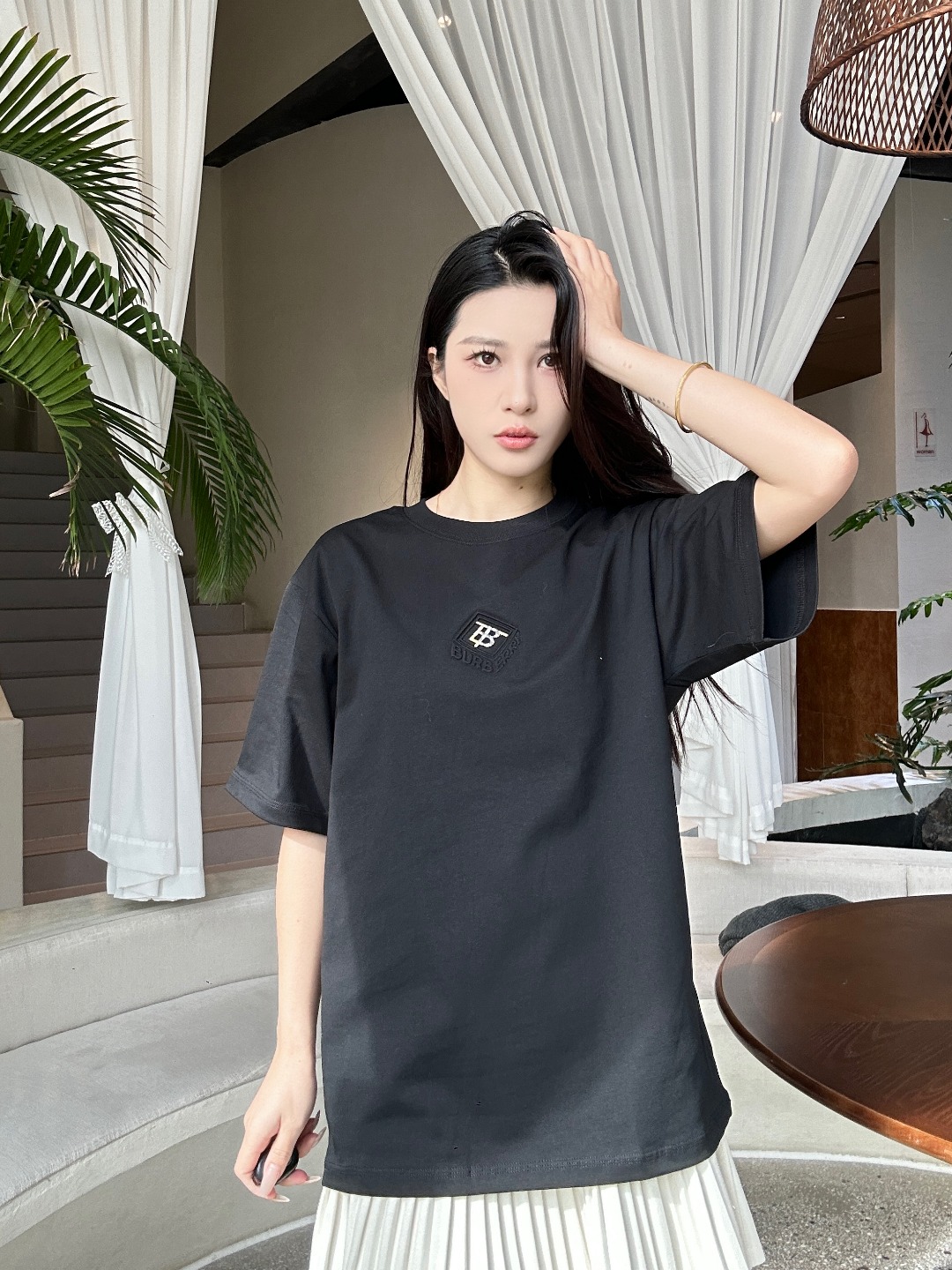 BURBERRY TB Check Square Letter Embossed Letter Short Sleeve T-Shirt Style 2
