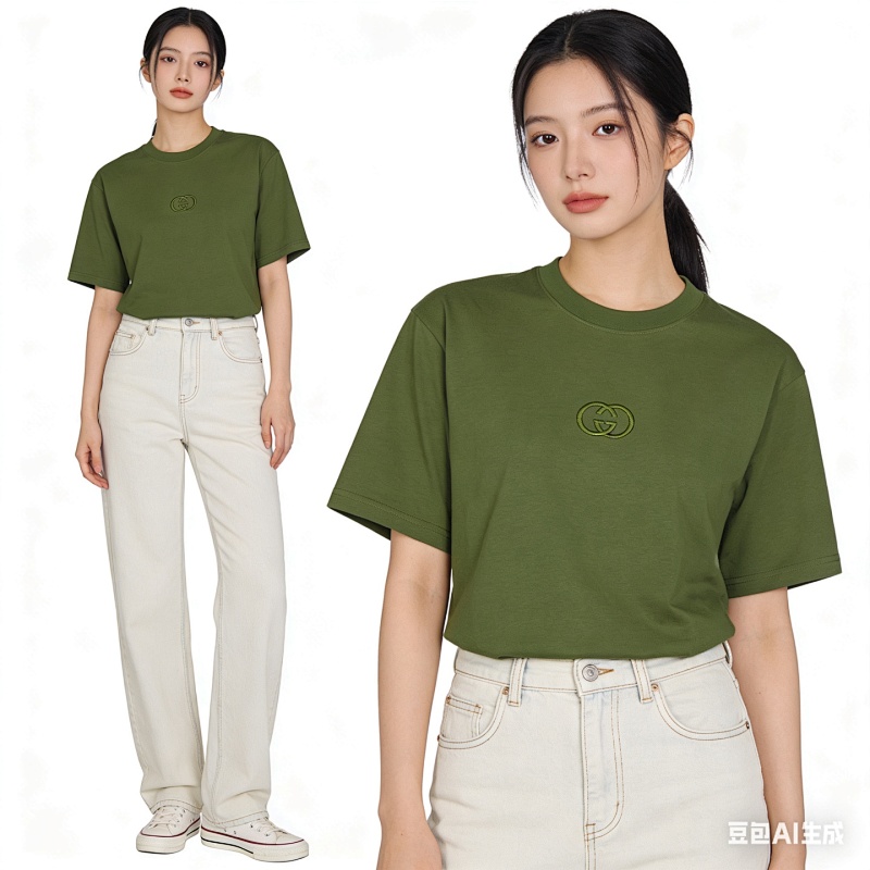 GUCCI 26SS Double G Embroidery Short Sleeve T-Shirt Style 1