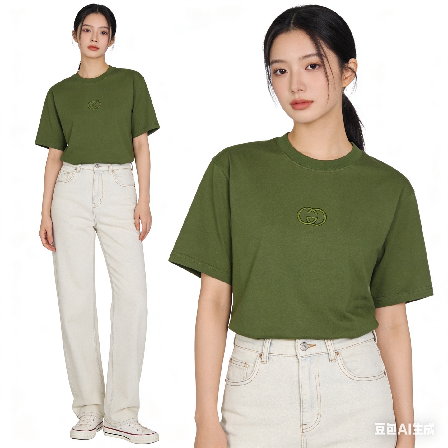 GUCCI 26SS Double G Embroidery Short Sleeve T-Shirt Style 1