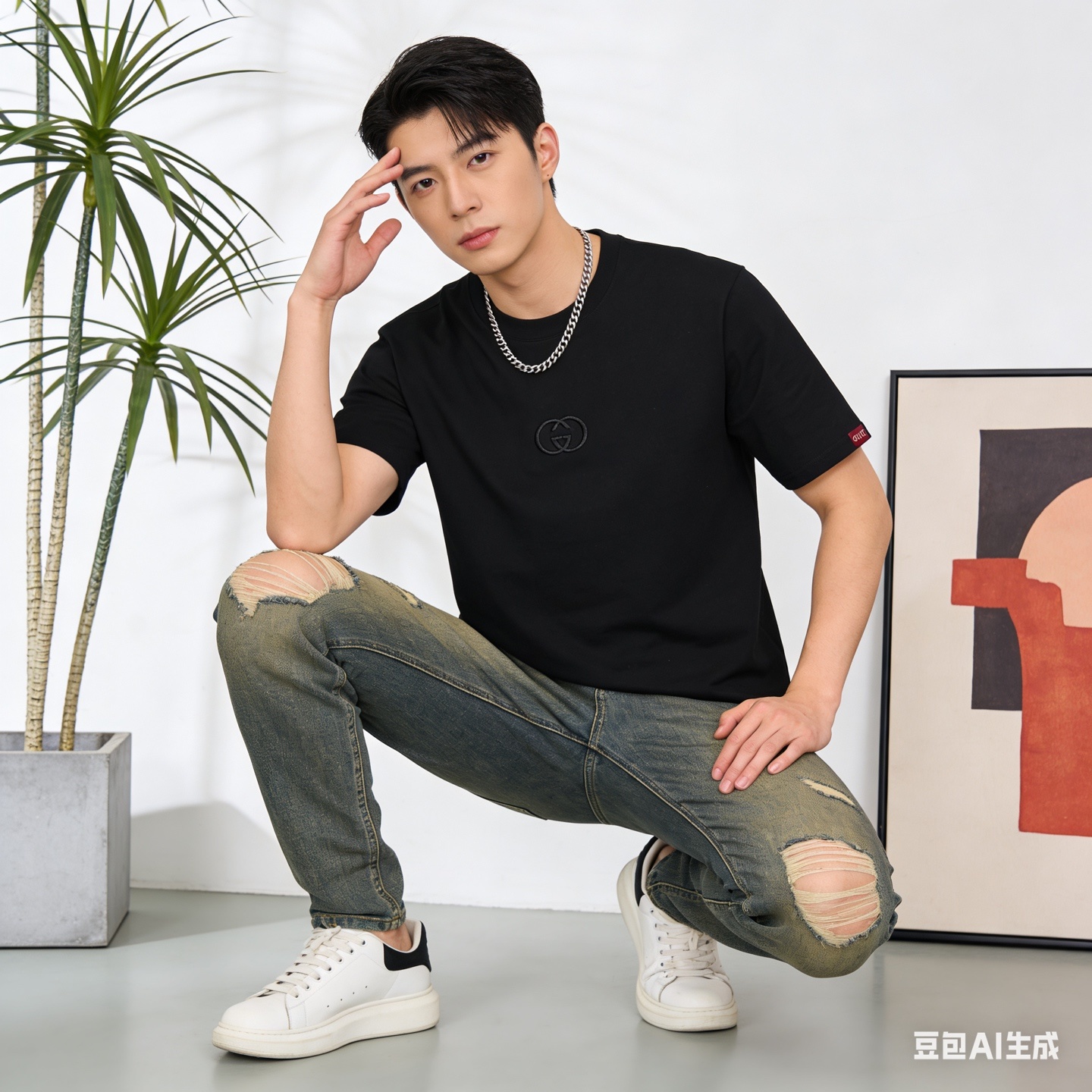 GUCCI 26SS Double G Embroidery Short Sleeve T-Shirt Style 3