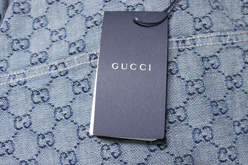 GUCCI Allover GG Monogram Denim Short Sleeve Shirt