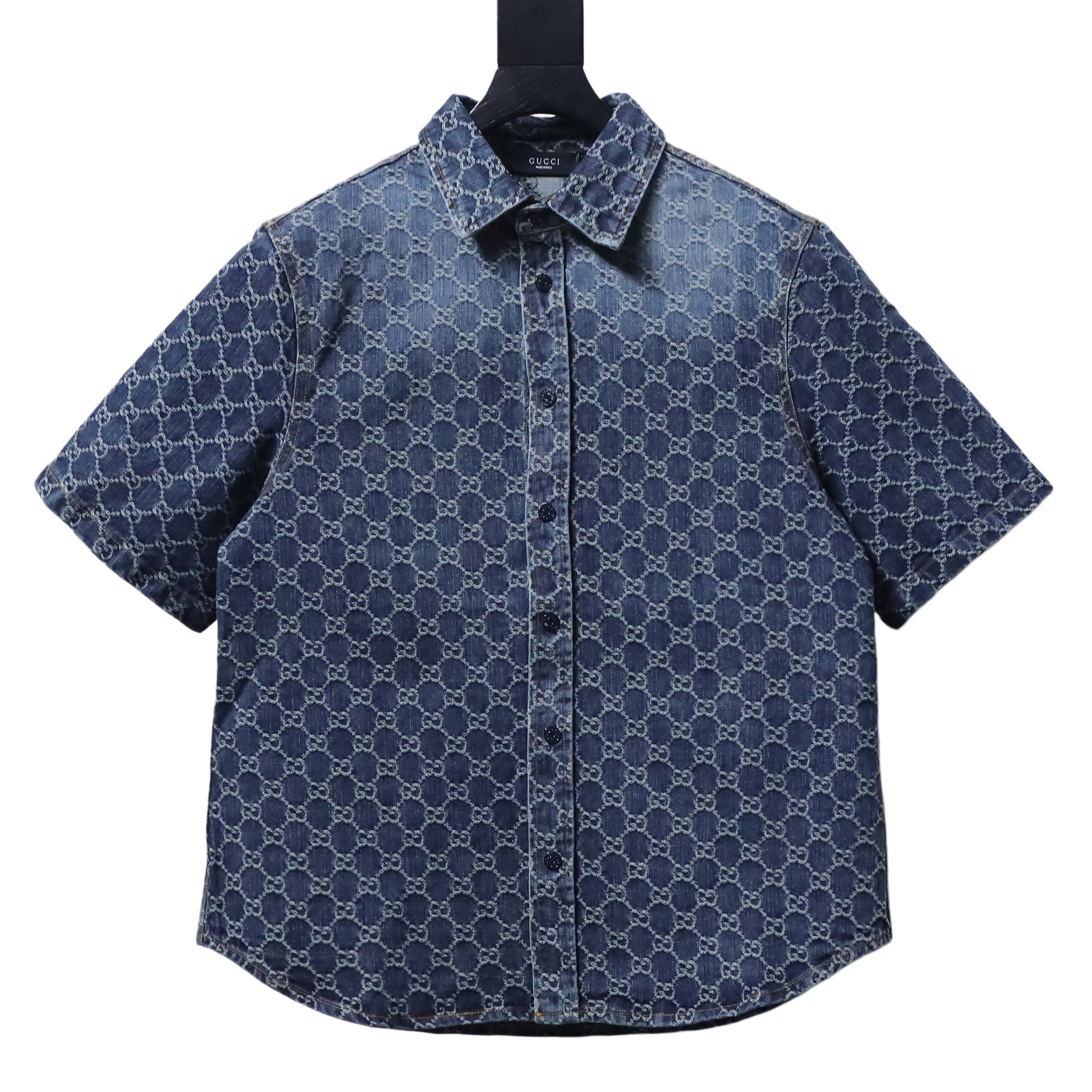 GUCCI Allover GG Monogram Denim Short Sleeve Shirt