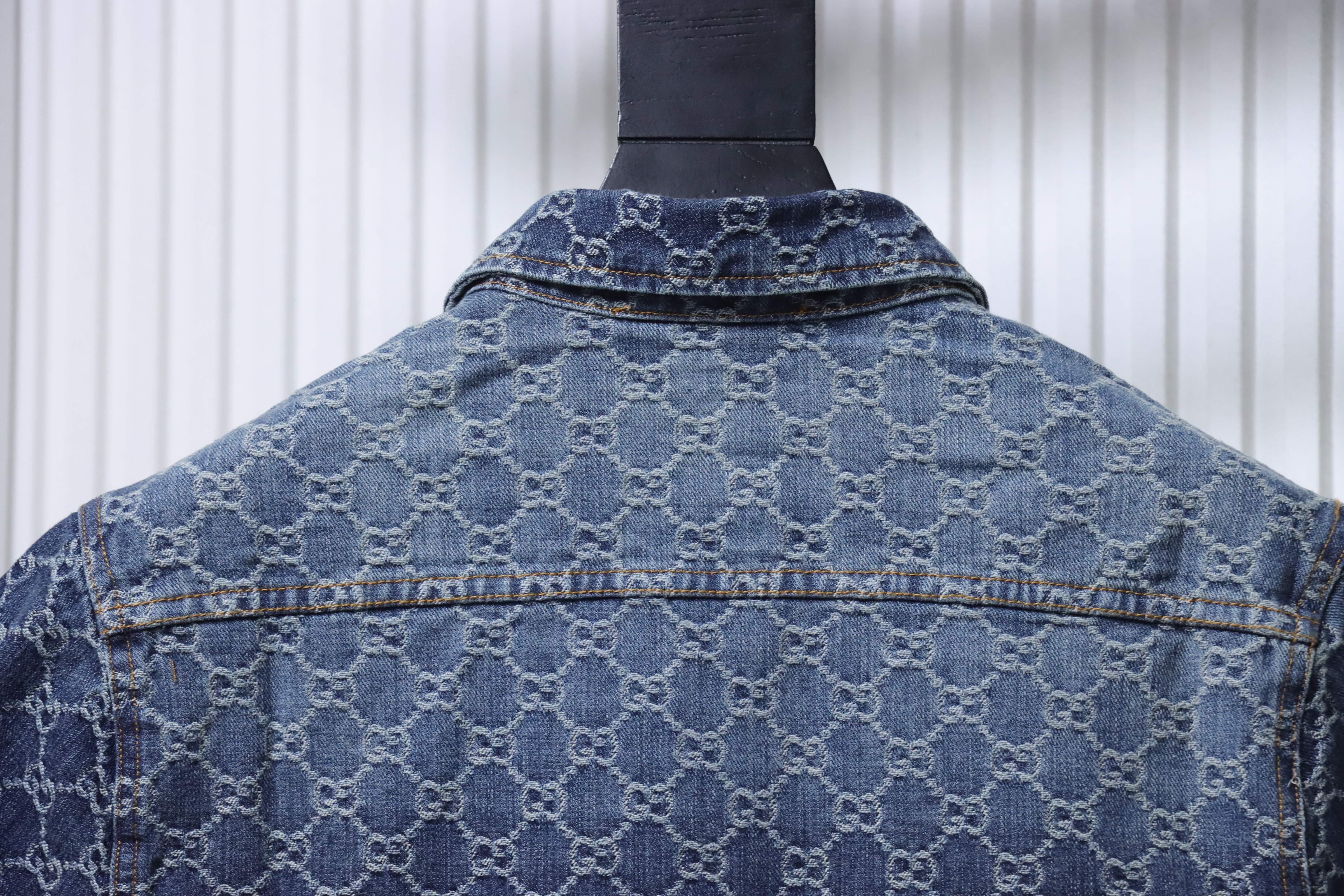 GUCCI Allover GG Monogram Denim Short Sleeve Shirt