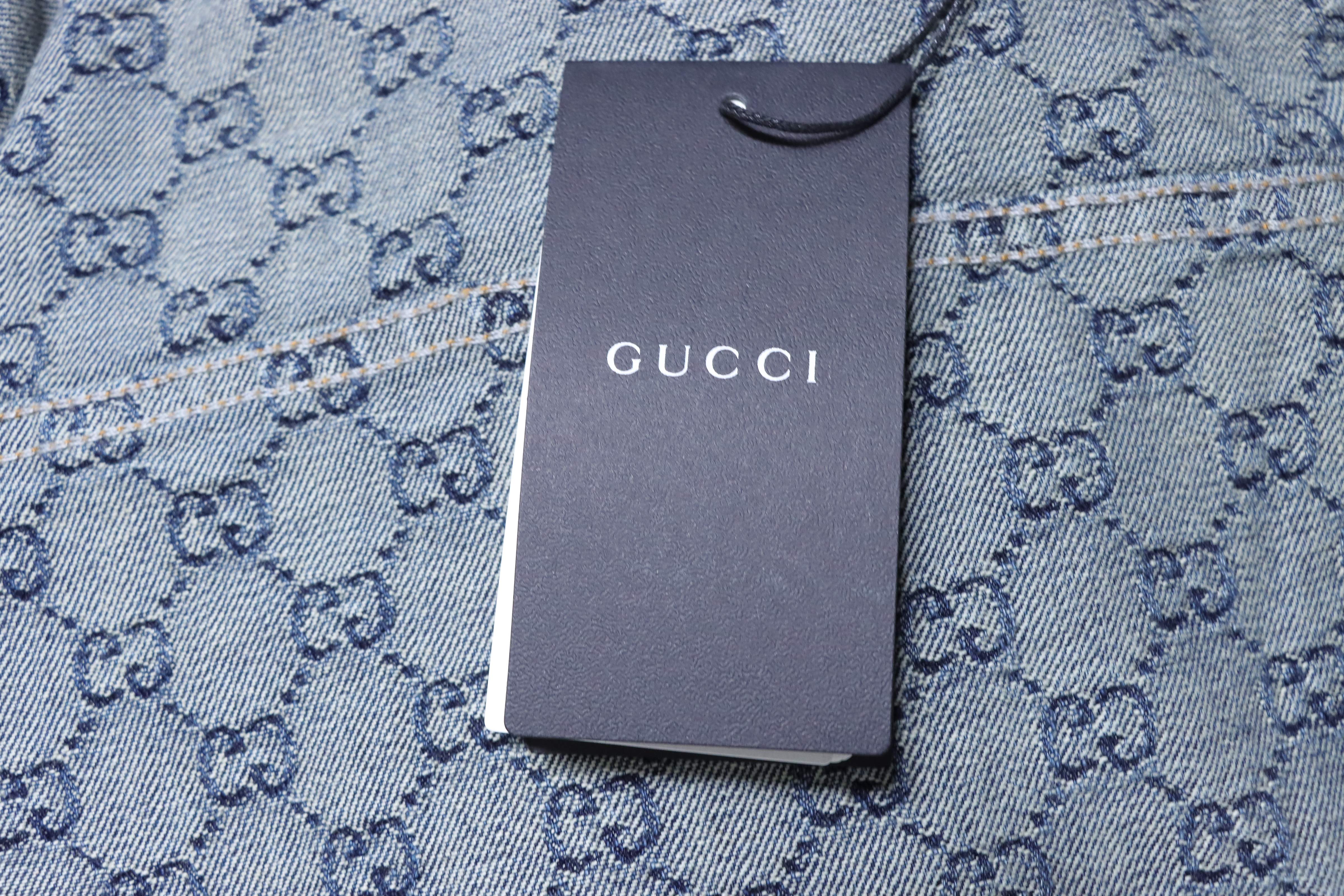 GUCCI Allover GG Monogram Denim Short Sleeve Shirt