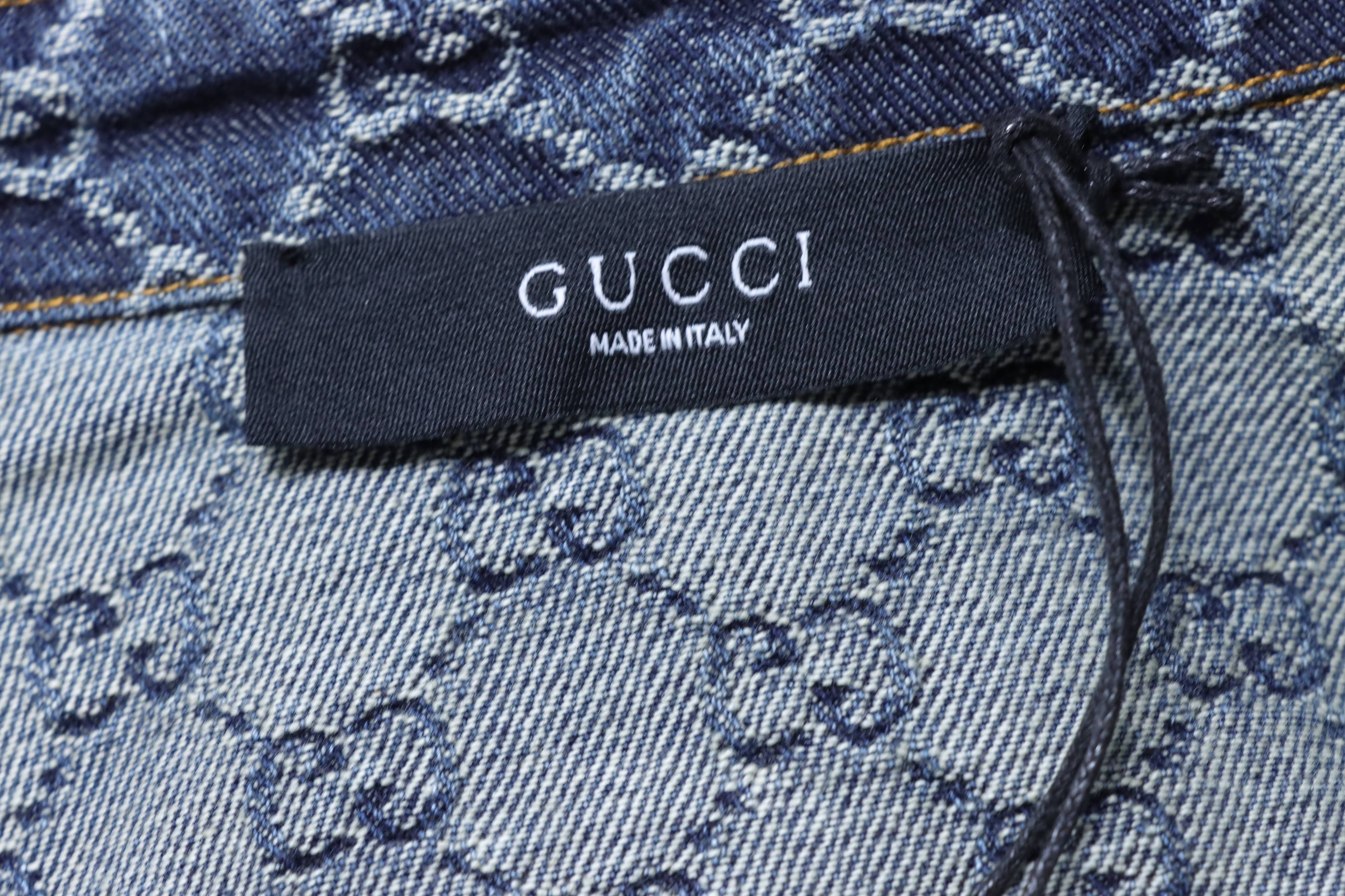 GUCCI Allover GG Monogram Denim Short Sleeve Shirt