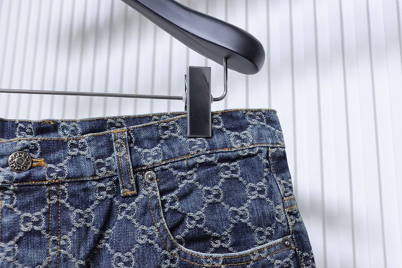 GUCCI Allover GG Monogram Denim Shorts