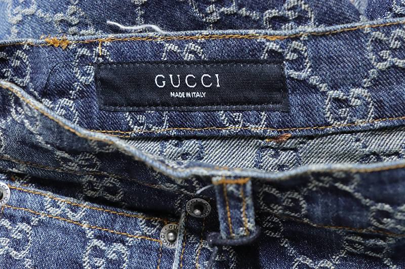 GUCCI Allover GG Monogram Denim Shorts