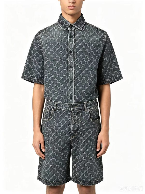 GUCCI Allover GG Monogram Denim Shorts