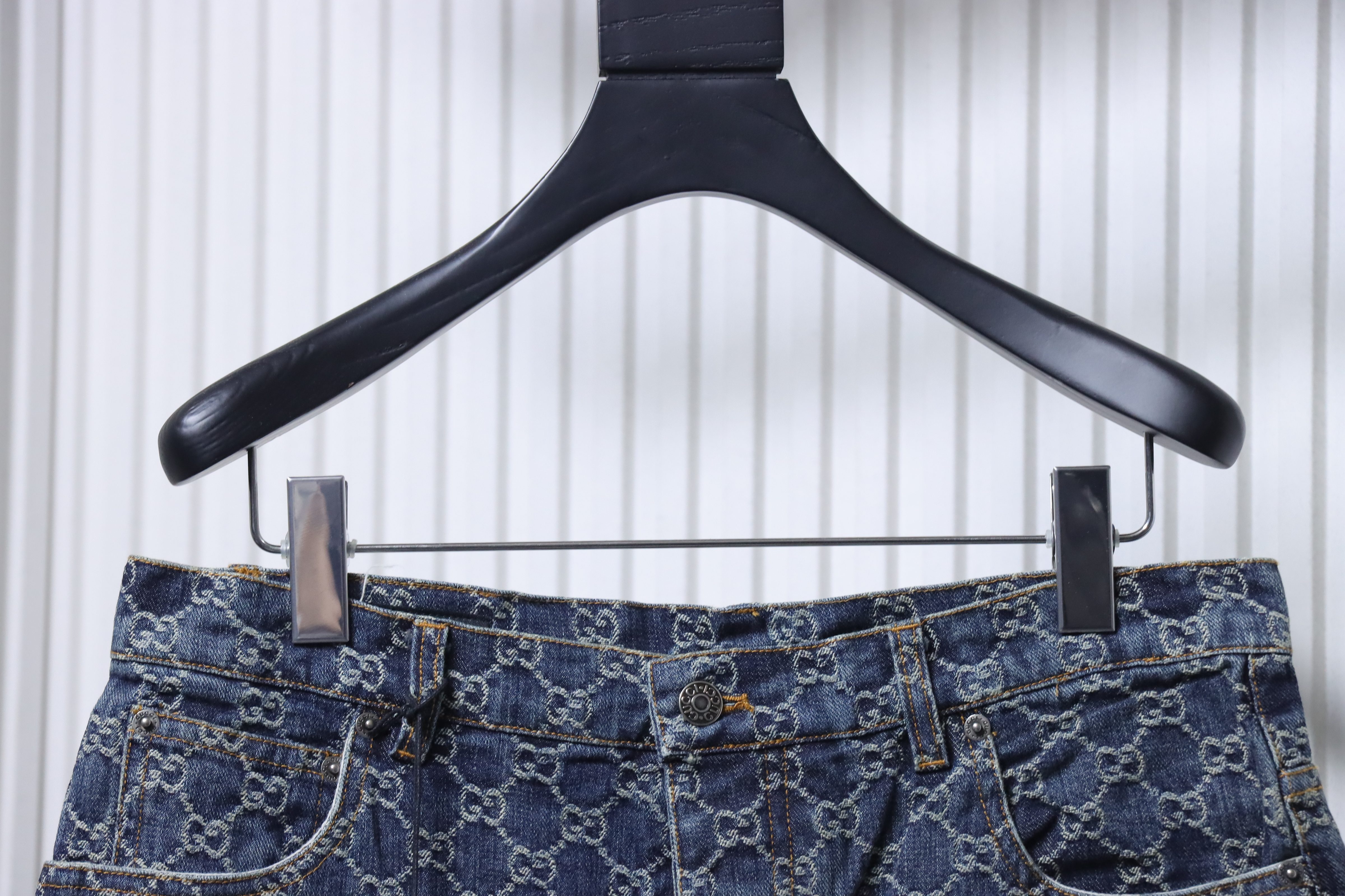 GUCCI Allover GG Monogram Denim Shorts