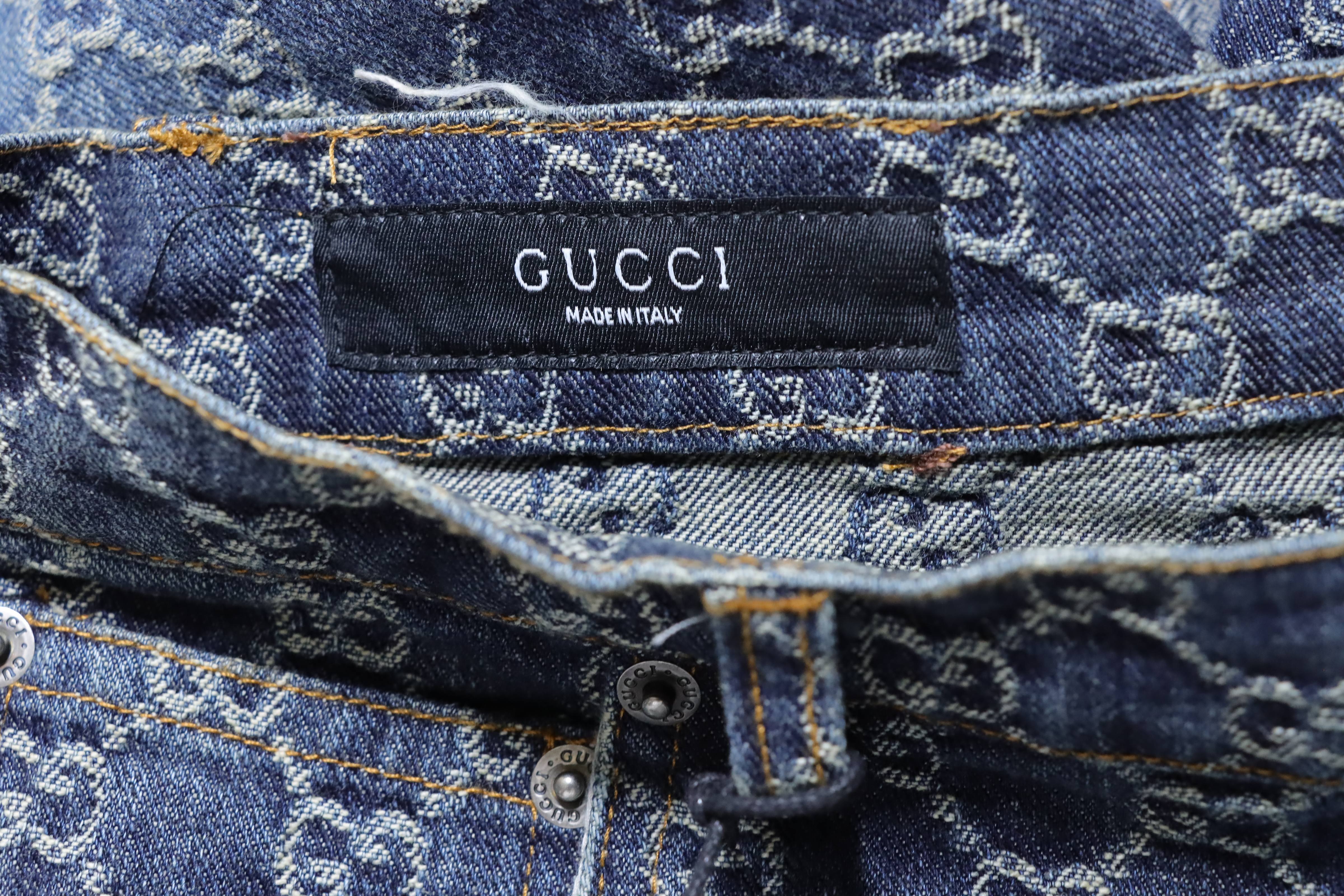 GUCCI Allover GG Monogram Denim Shorts