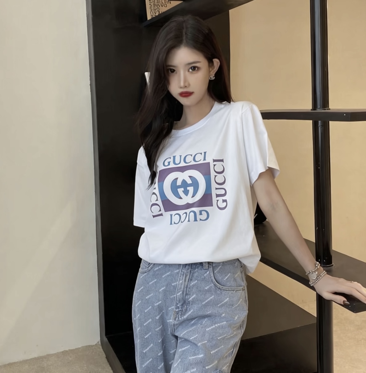 GUCCI Classic Square Square Print Short Sleeve T-Shirt Style 1