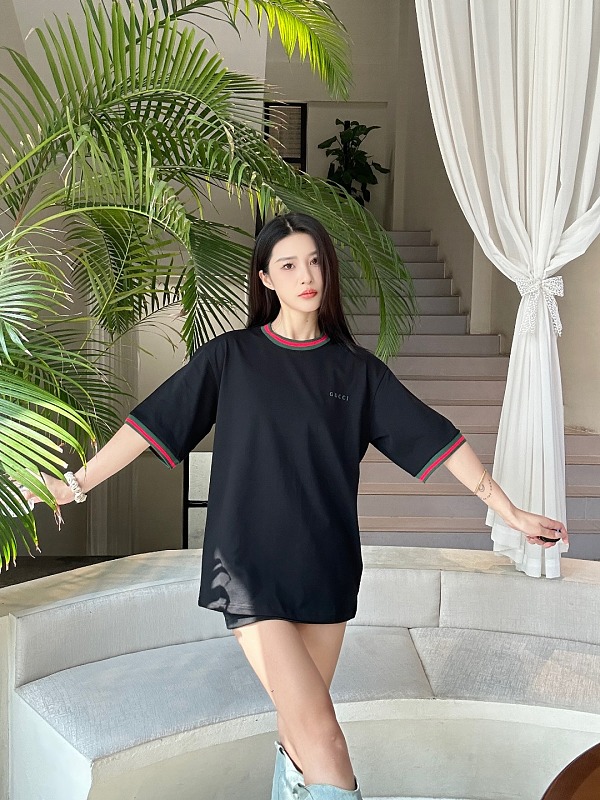 GUCCI Contrast Letter Embroidery Short Sleeve T-Shirt Style 2