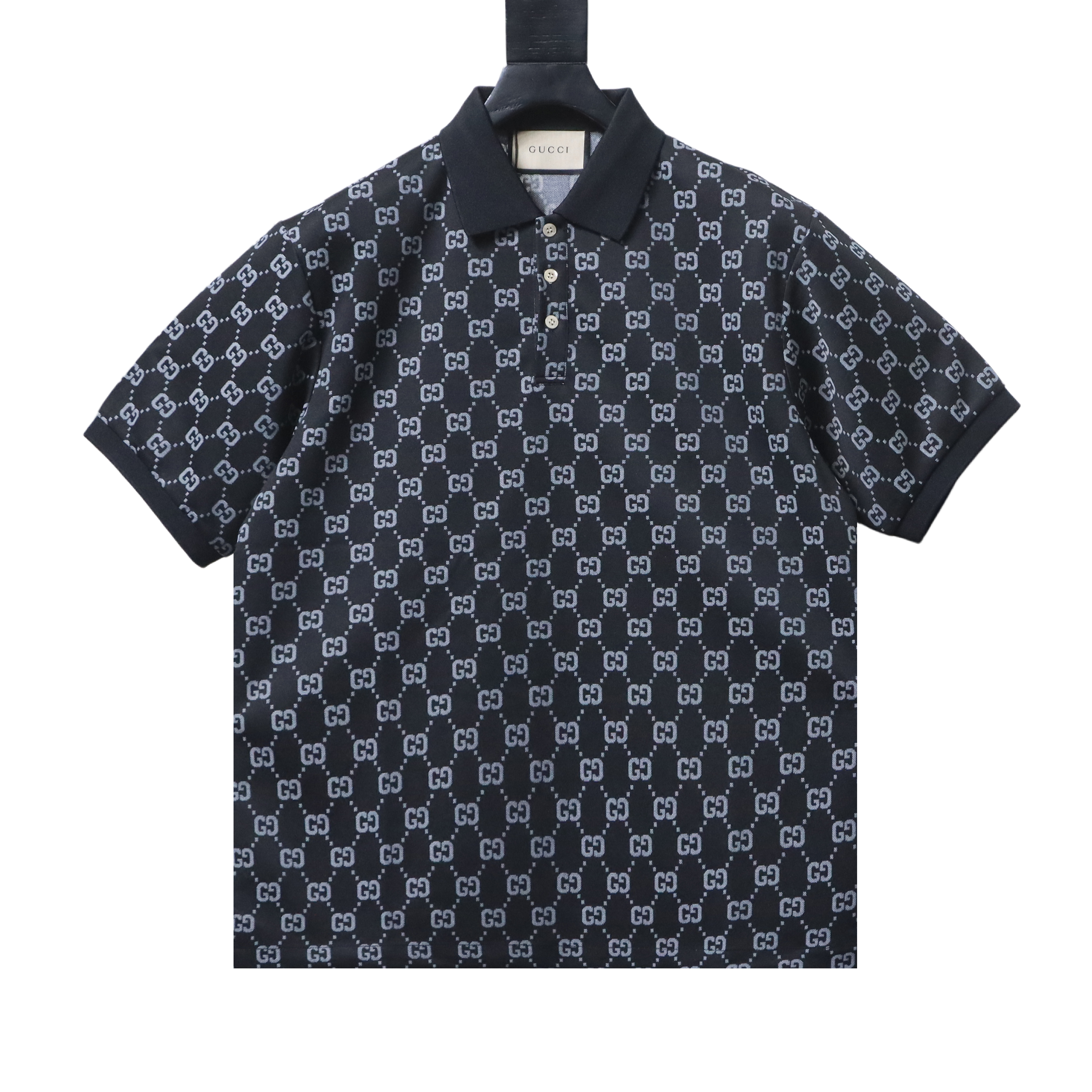 GUCCI Double G Allover Double G Collar Allover Print Short Sleeve Polo Shirt