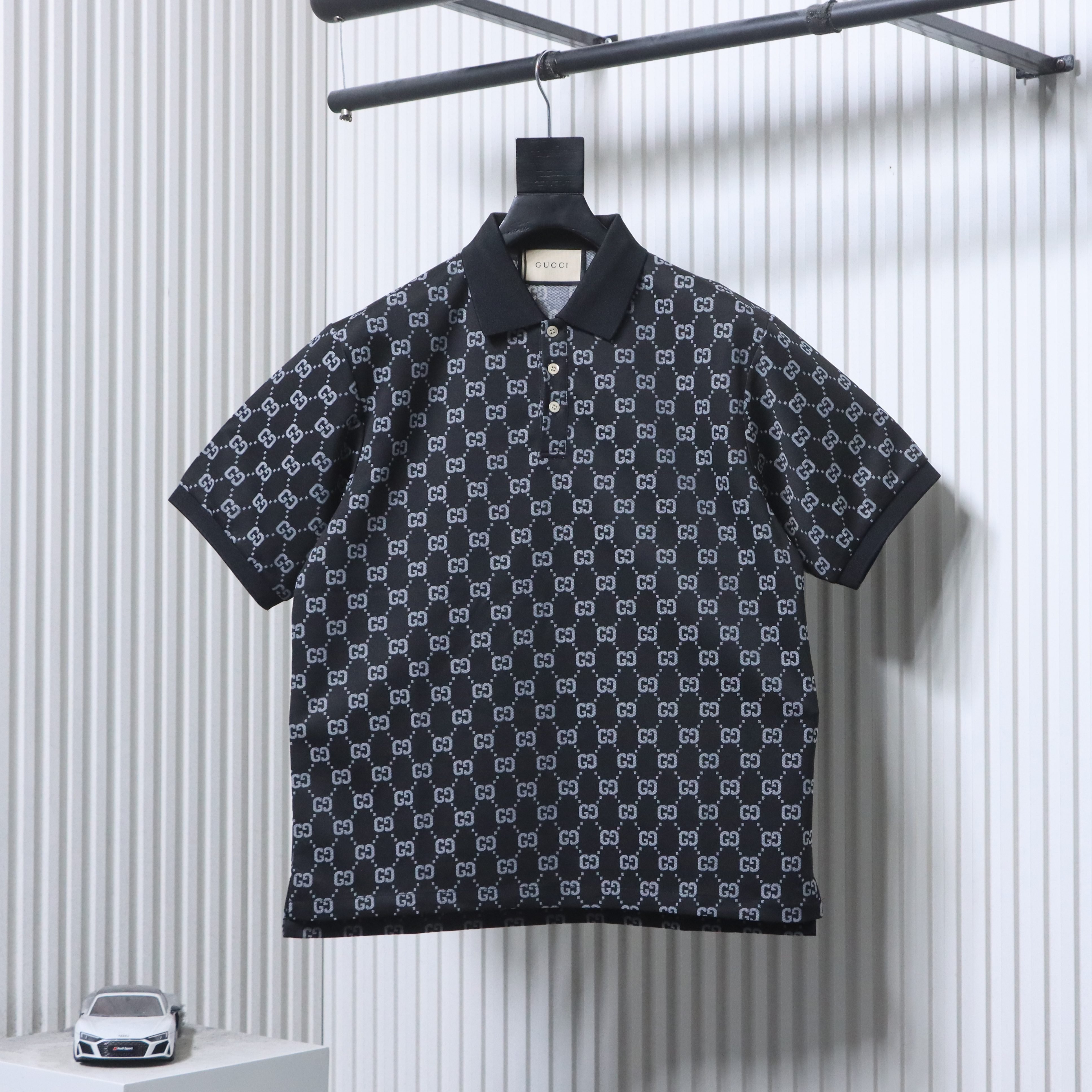 GUCCI Double G Allover Double G Collar Allover Print Short Sleeve Polo Shirt